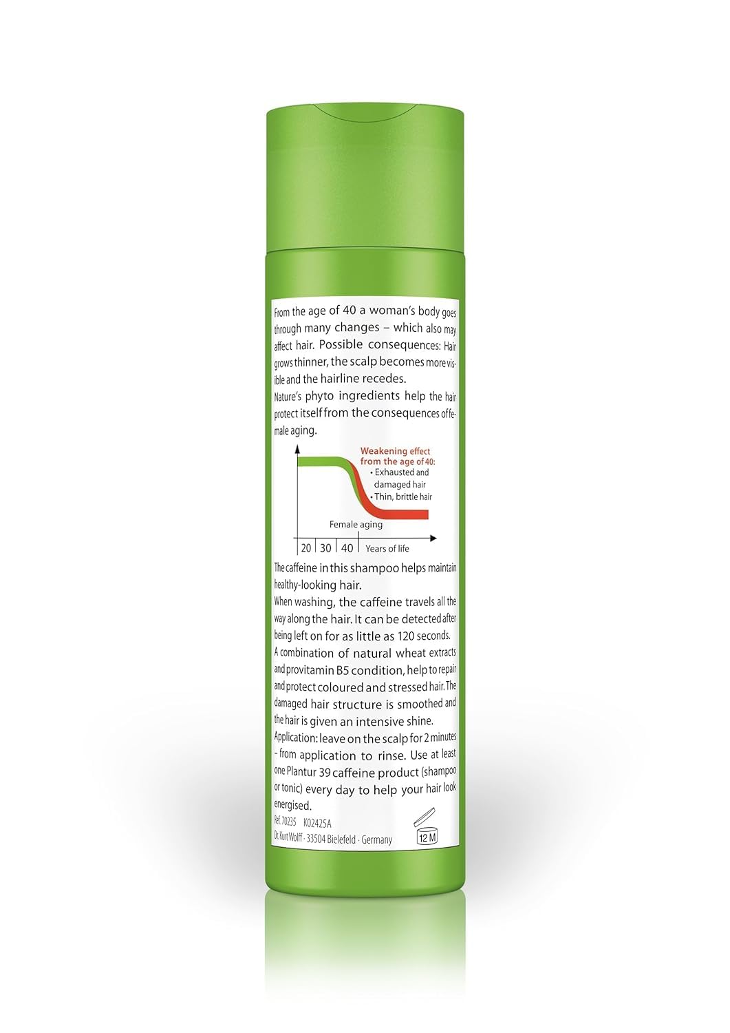 Plantur 39 Phyto-Caffeine Shampoo bottle focusing on scalp cleansing for fresh roots
