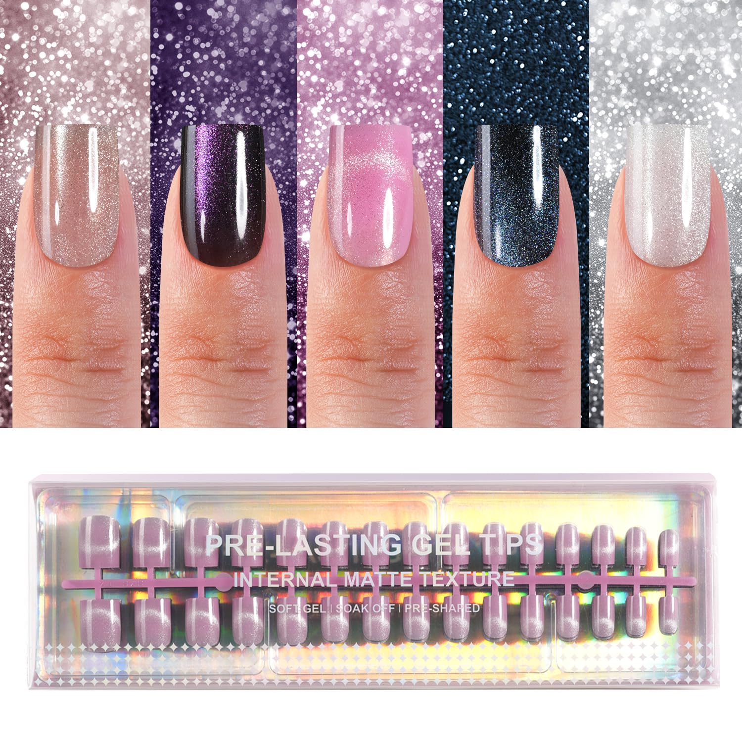 Plauva cat eye nails 150pcs kit for at-home manicure with shimmer