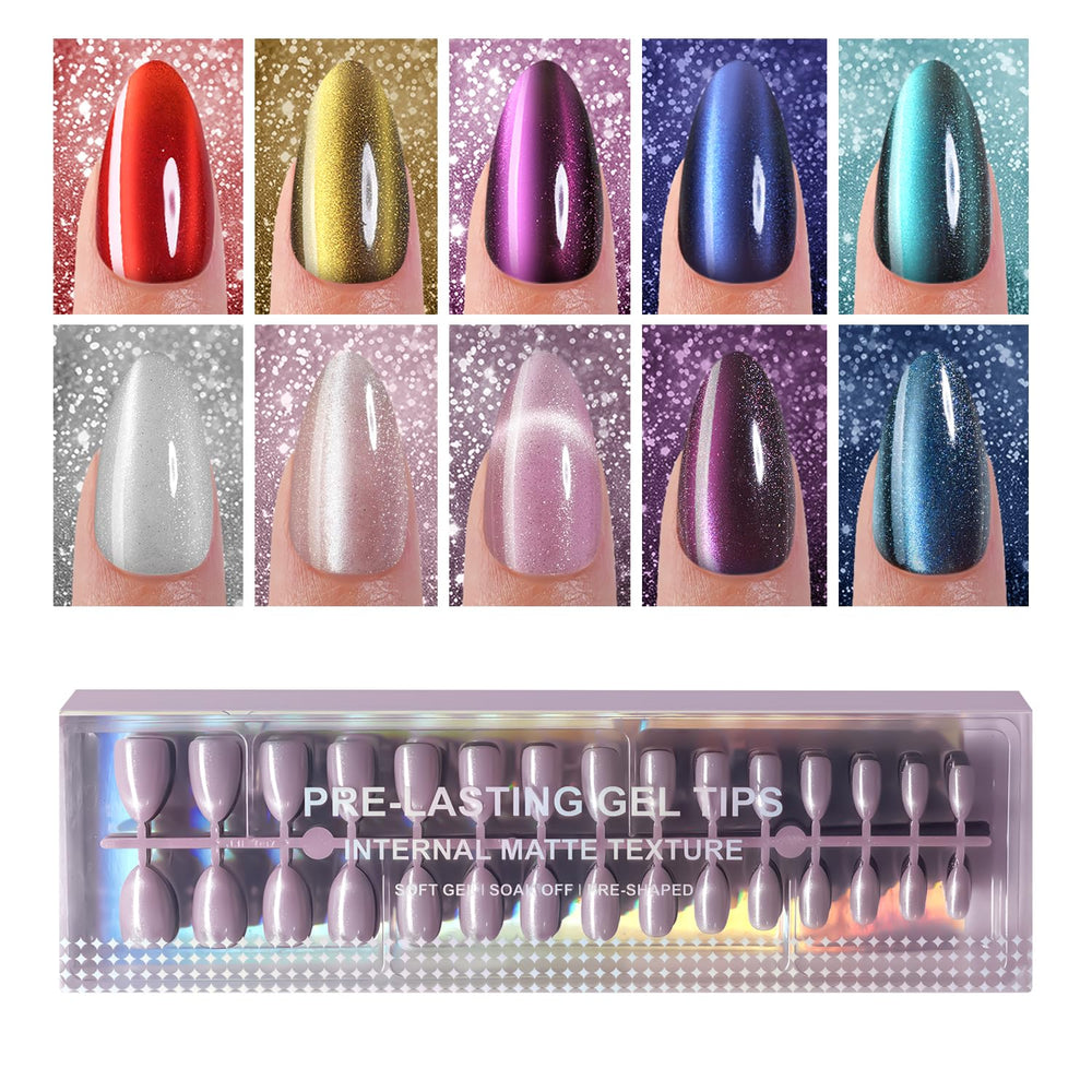 Plauva cat eye nails pack with glossy almond tips for at-home manicure