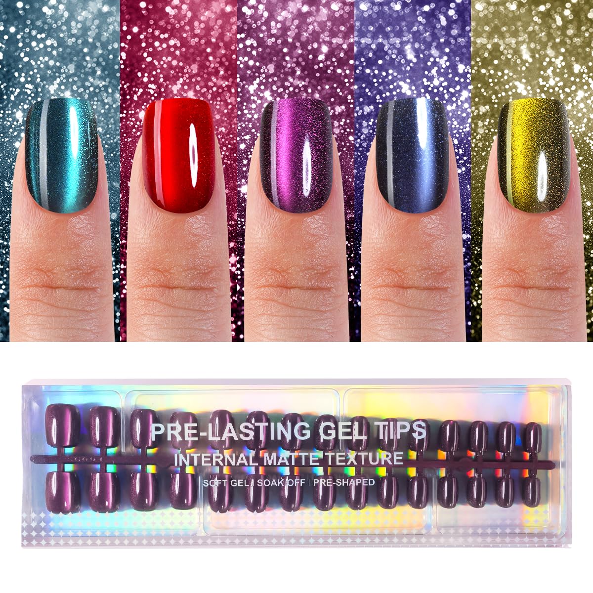 Plauva cat-eye press-on nails with 150 pieces and 15 sizes for a secure fit