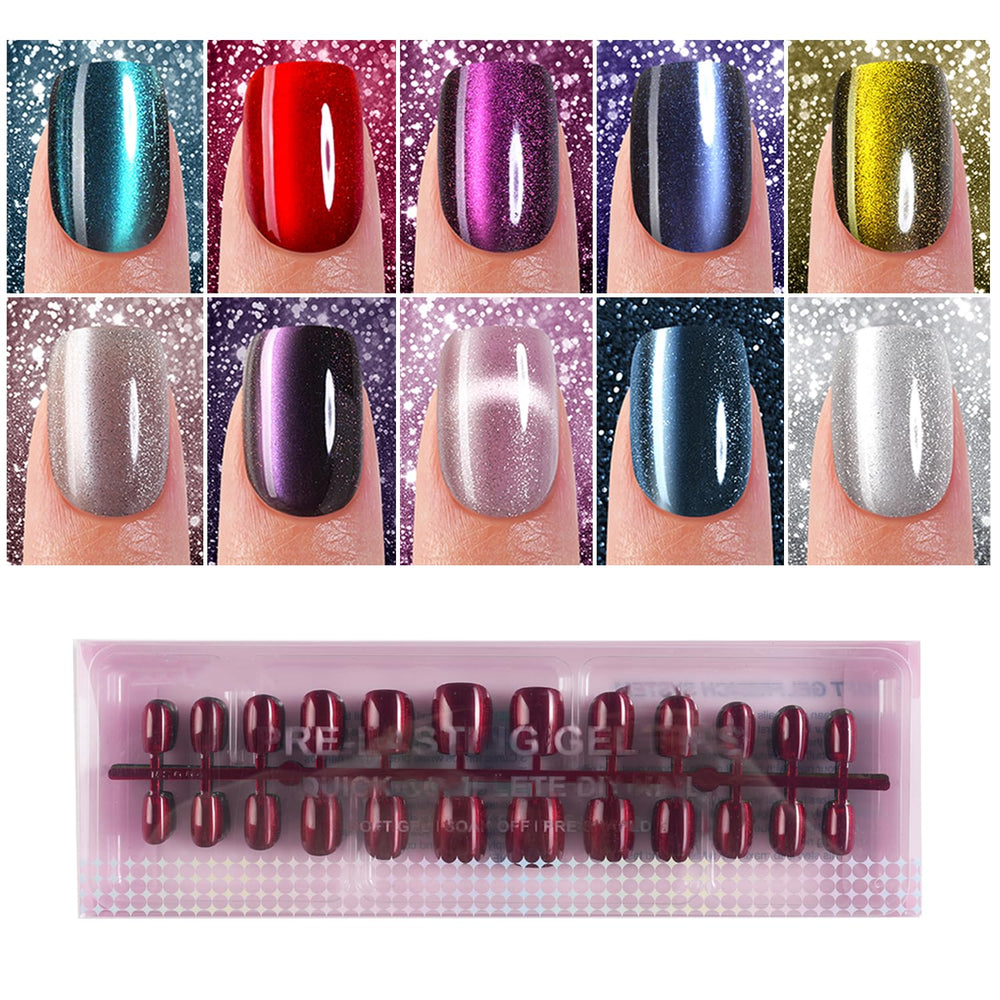 Plauva cat eye press-on nails with glossy finish for quick DIY manicure.