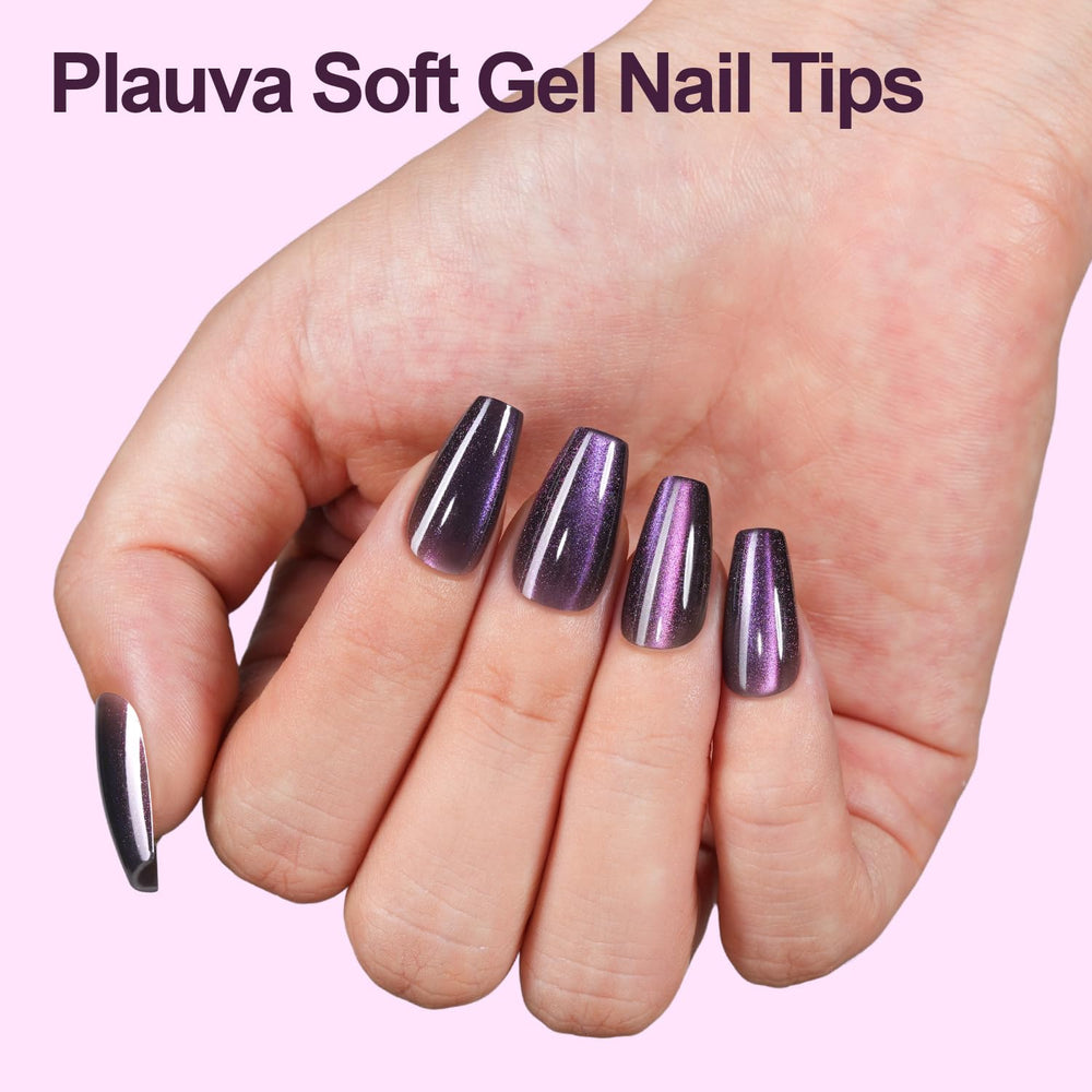 Plauva short coffin nails with glossy glitter for durable, salon-like results.