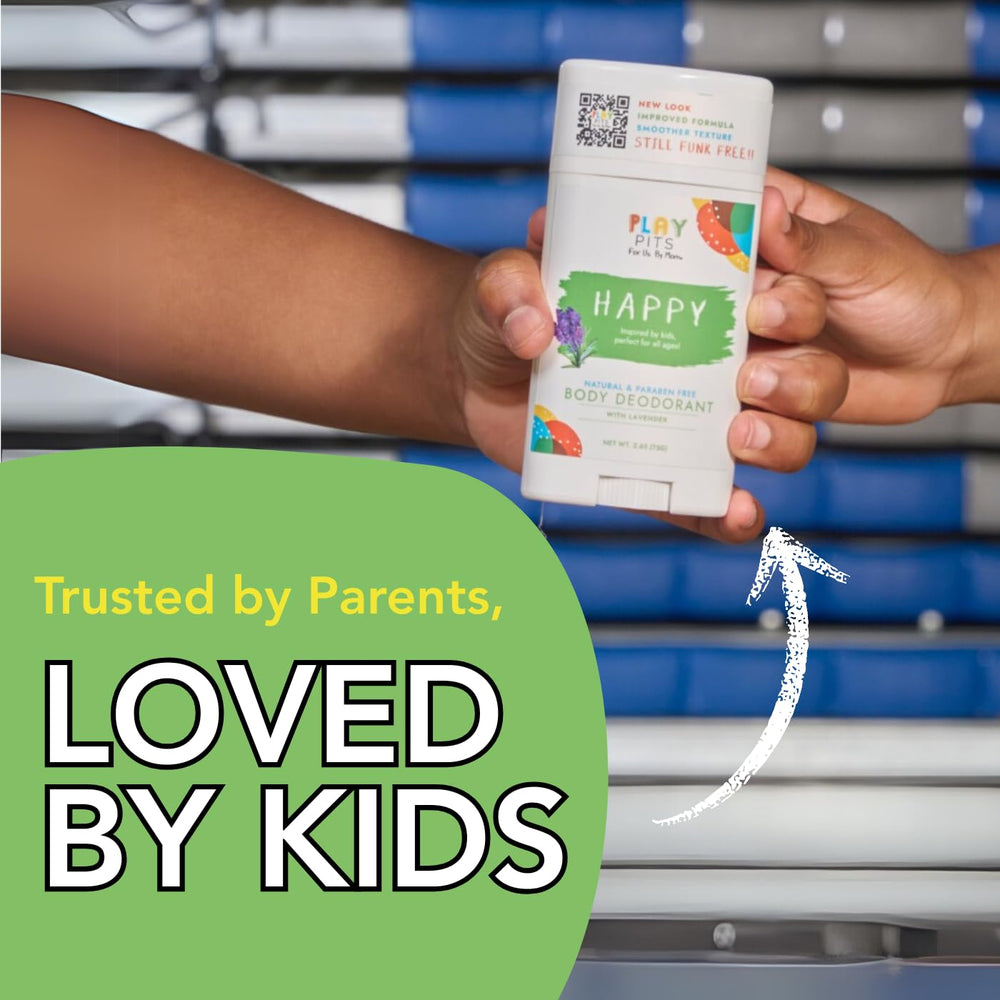 Play Pits HAPPY mom-approved ingredients crafted for gentle skin.