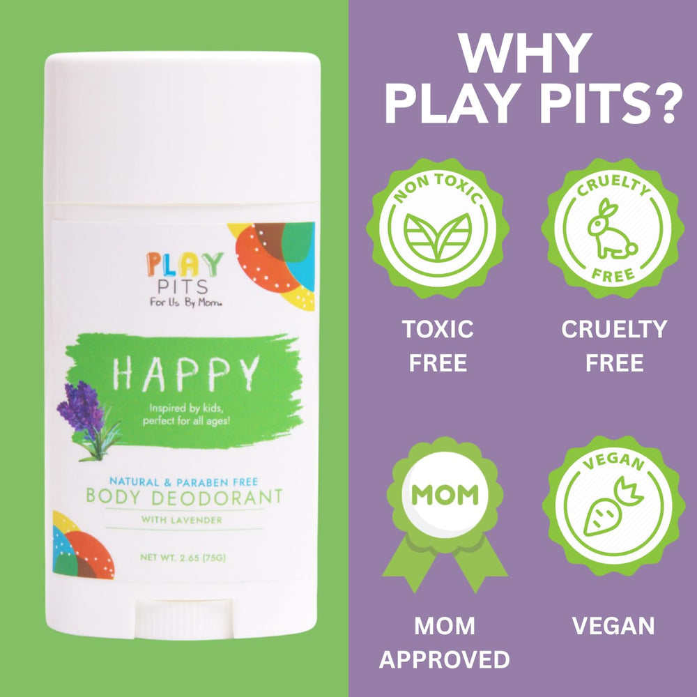 Play Pits HAPPY two-pack packaging for convenient family use.