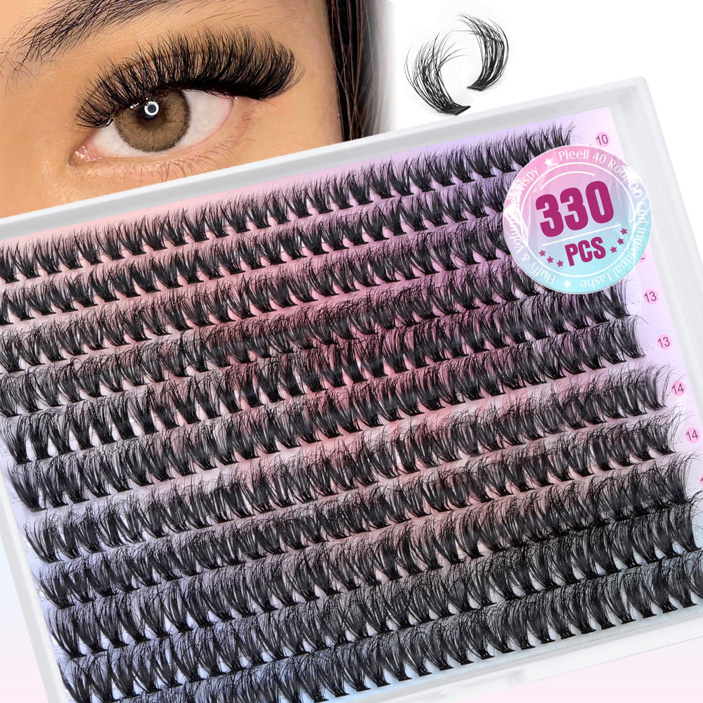 Pleell lash clusters on tray show 6D fluffy effect for voluminous eyes.