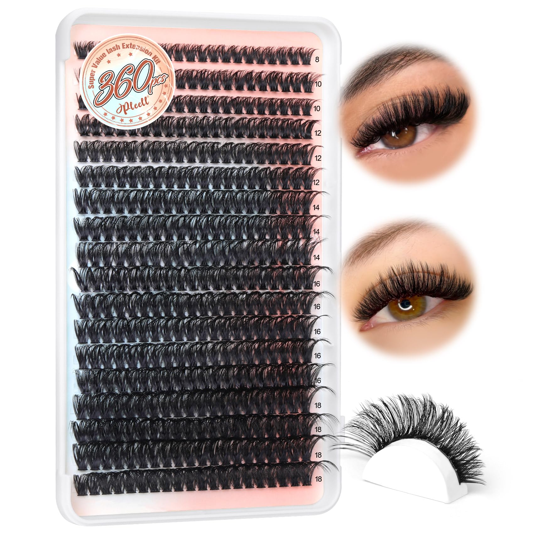 Pleell Lash Clusters 360pcs tray for easy DIY application.