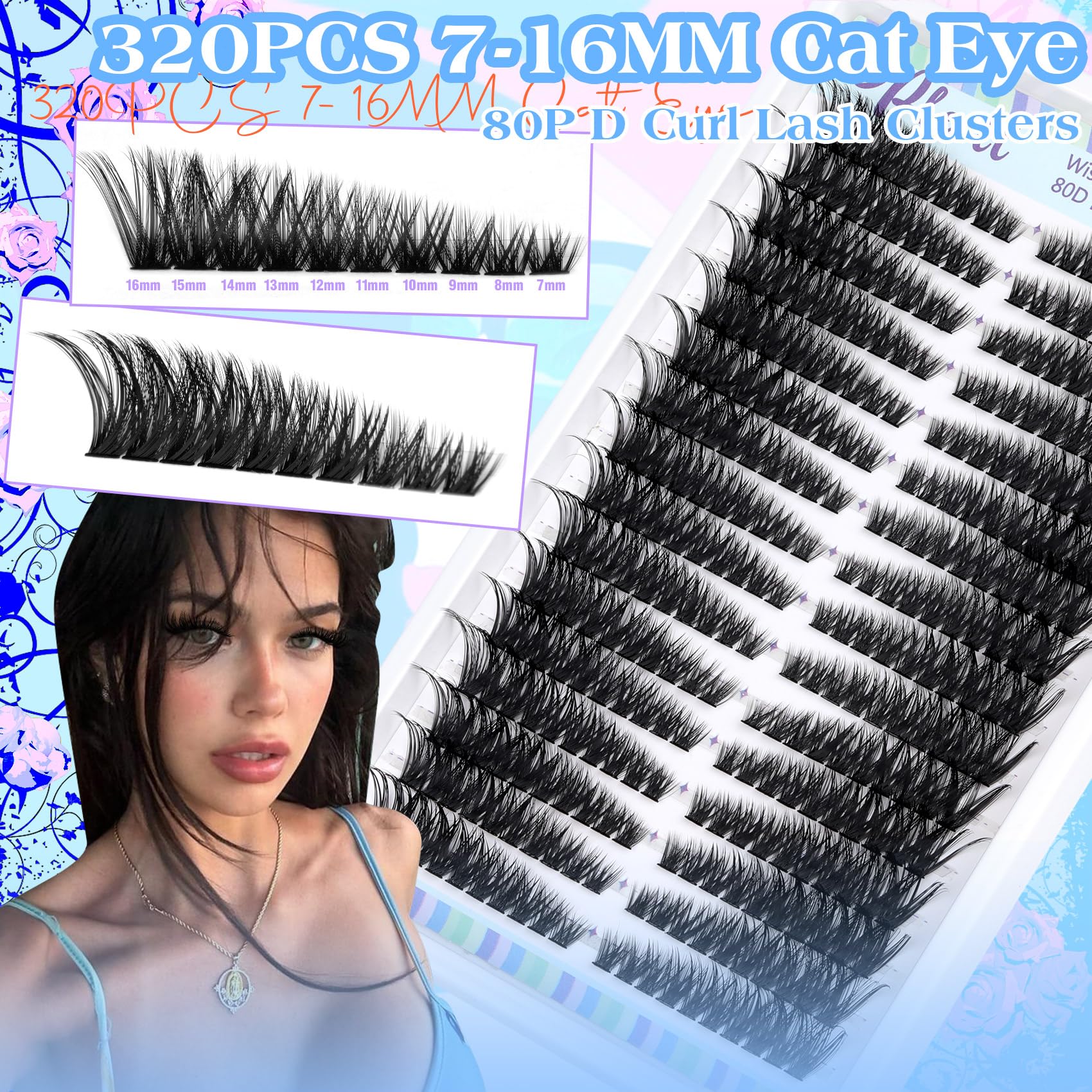 Pleell Lash Clusters Length 7-16mm show versatile cat-eye styling options.