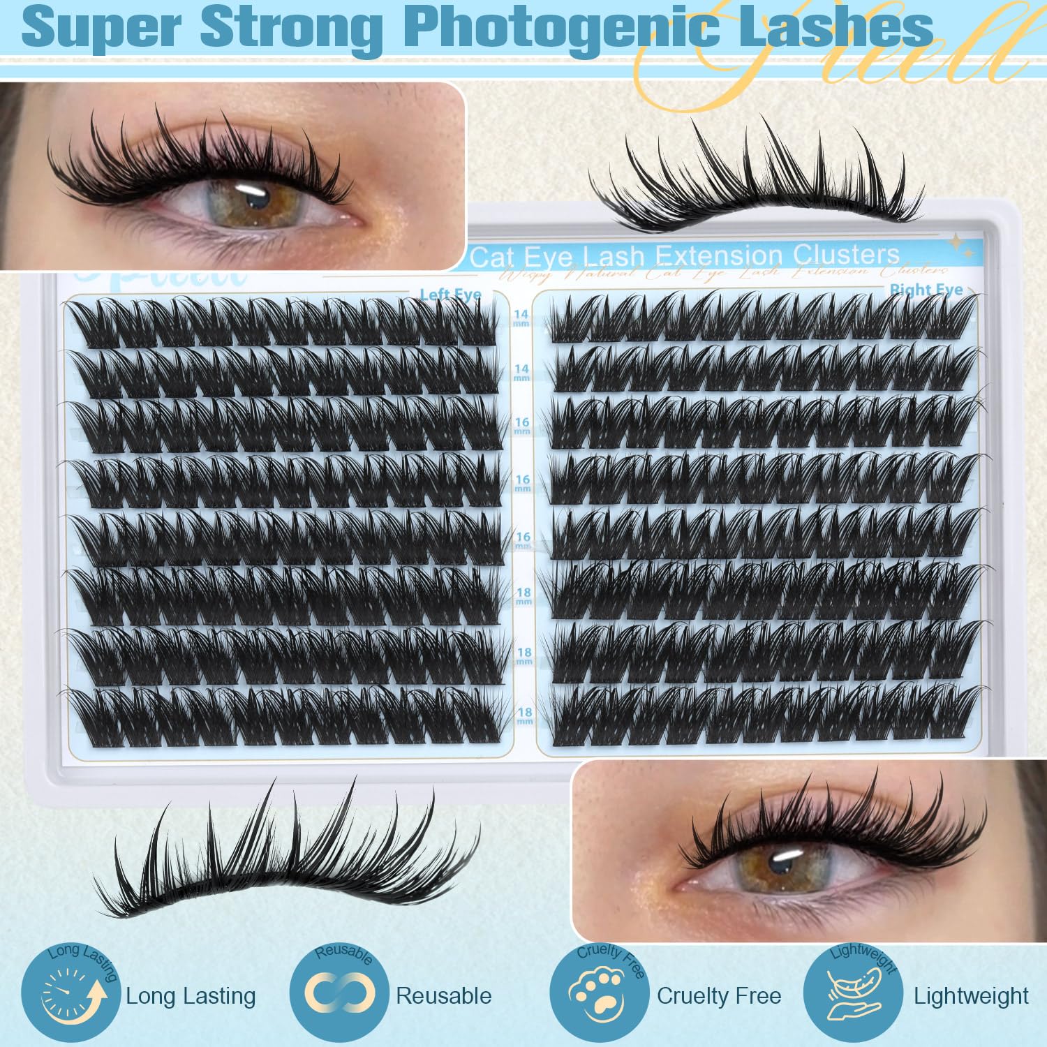 Pleell manga lash clusters 18mm wing for dramatic flair.