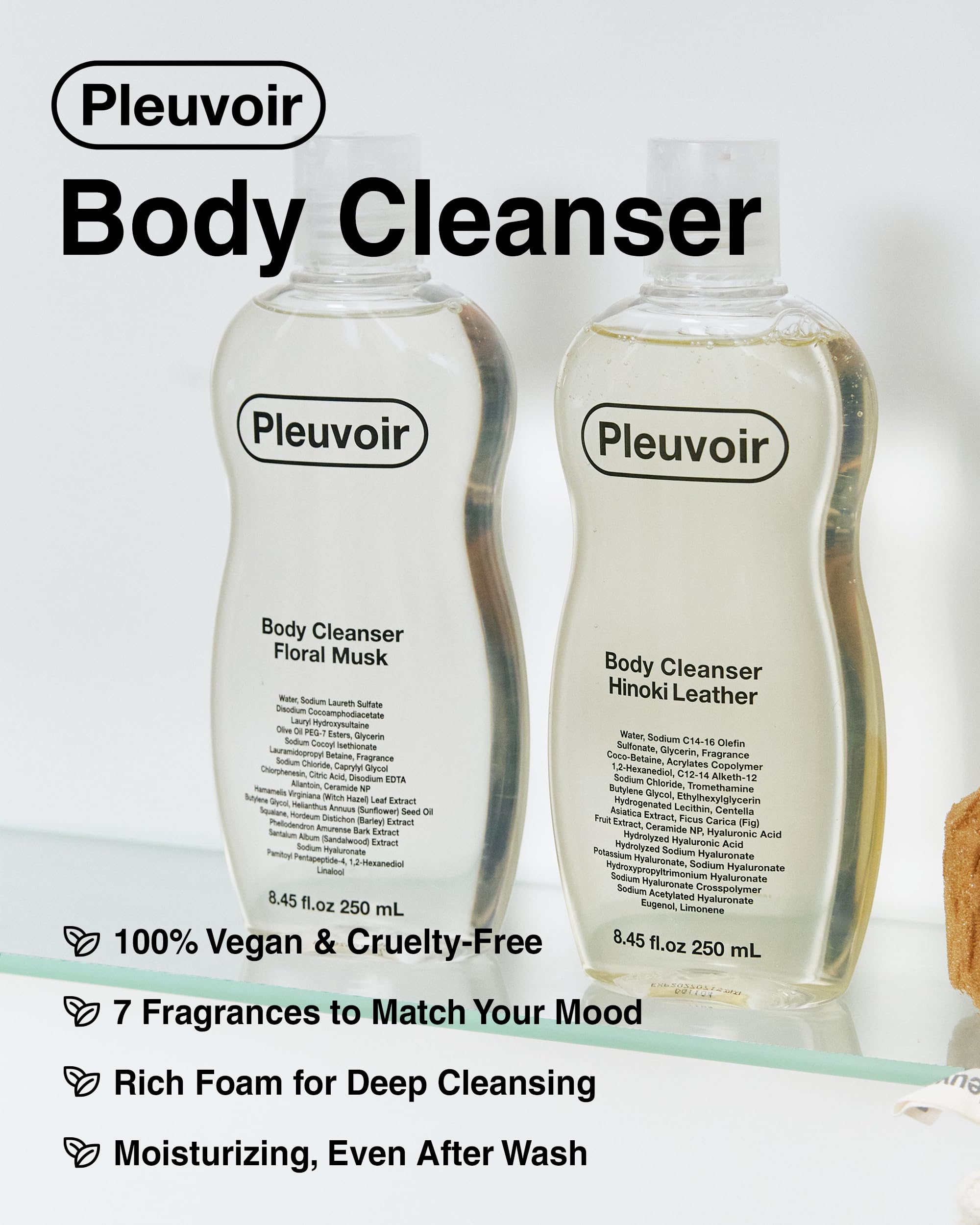 Pleuvoir Hinoki Leather foam close-up showing rich moisturizing lather