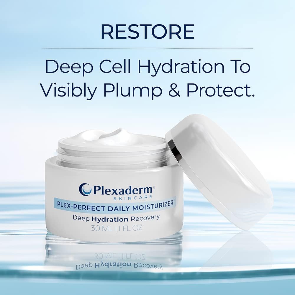 Plexaderm Daily Face Moisturizer application on skin showing smooth texture.
