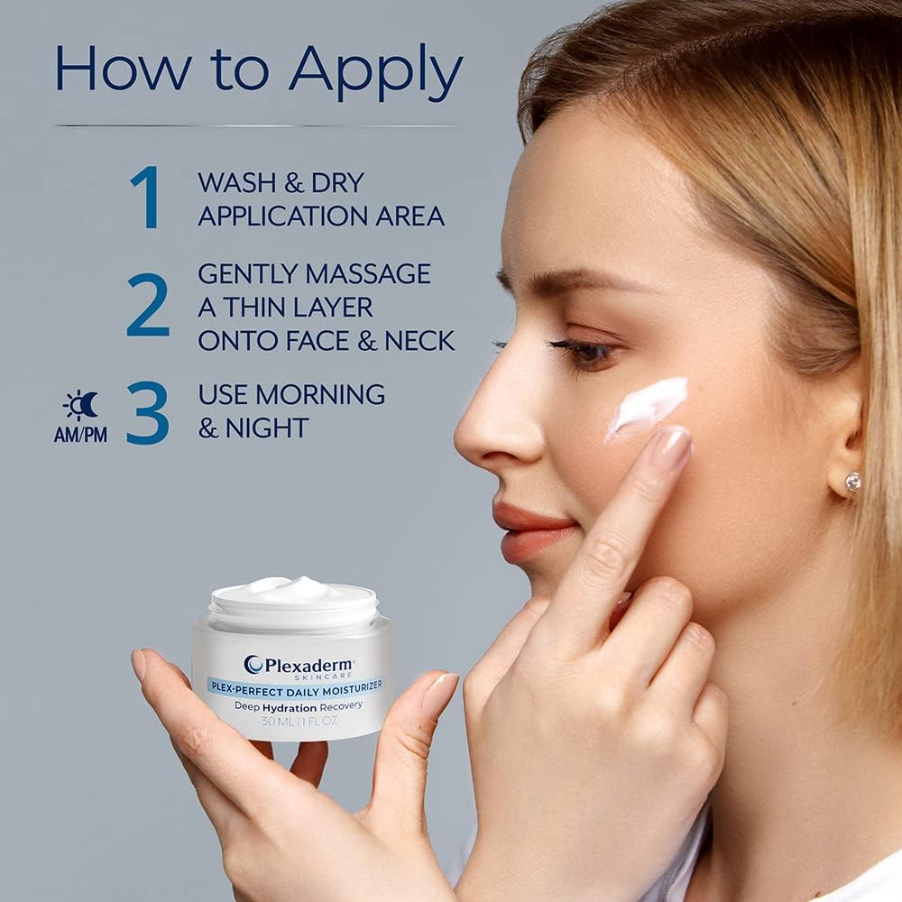 Plexaderm Daily Face Moisturizer ingredients hyaluronic acid and ceramides for barrier support.