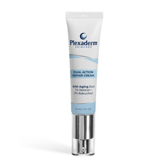 Plexaderm dual-action neck cream tube focusing on wrinkle reduction candidates.