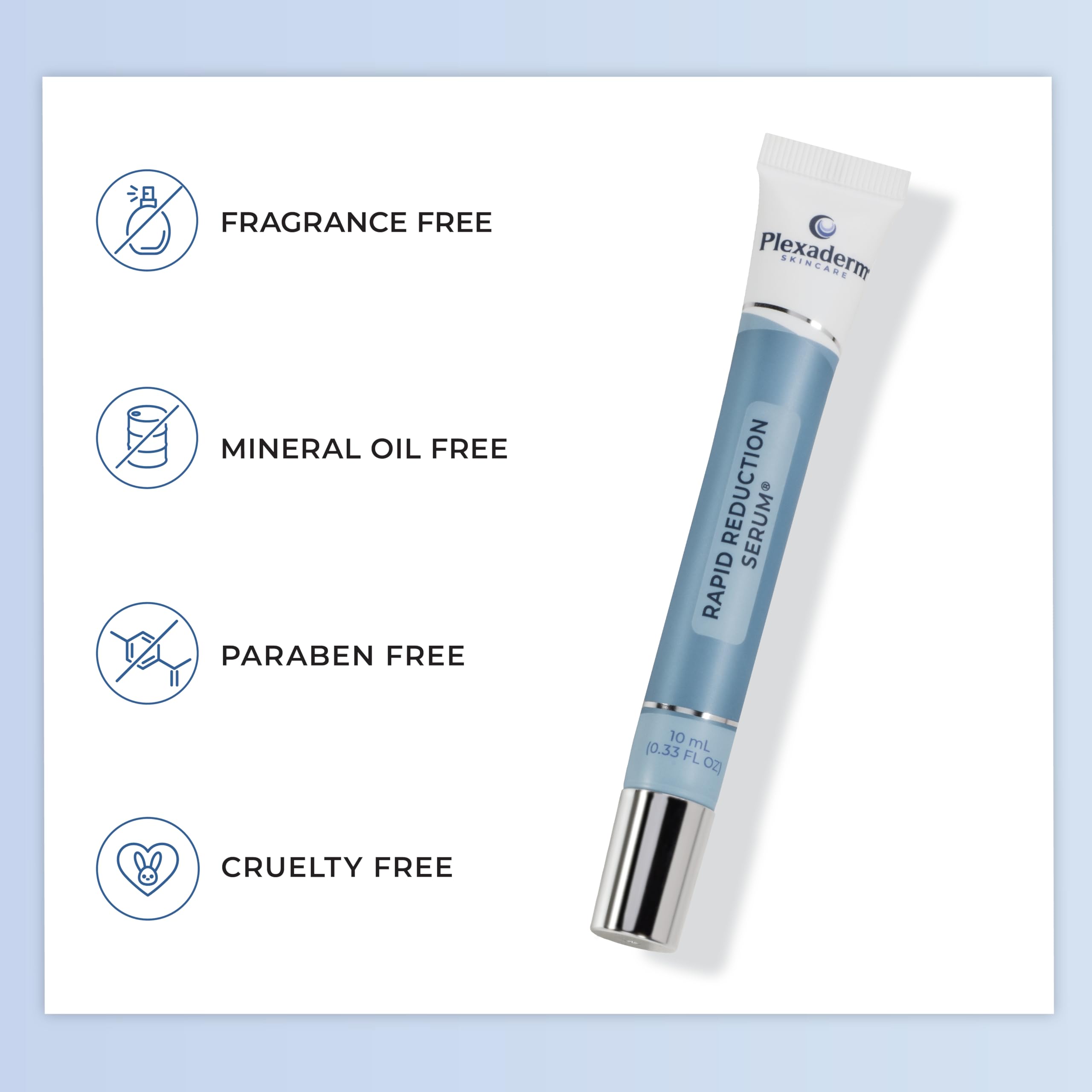 All-skin-types friendly Plexaderm serum with easy quick-dry application.
