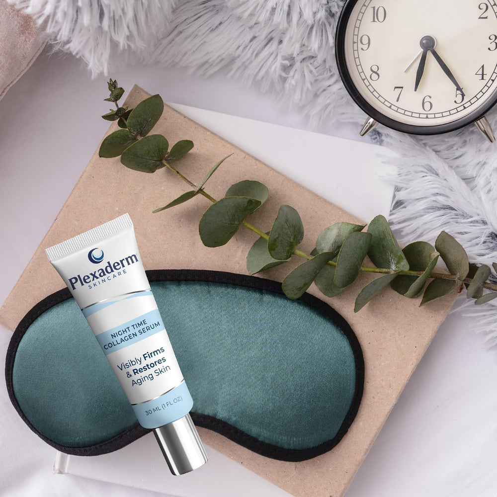 Plexaderm Night Time Collagen Serum night routine showcase for plump, bright skin.