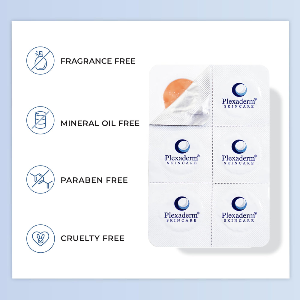 Before-and-after shot featuring Plexaderm Rapid Reduction Eye Serum.