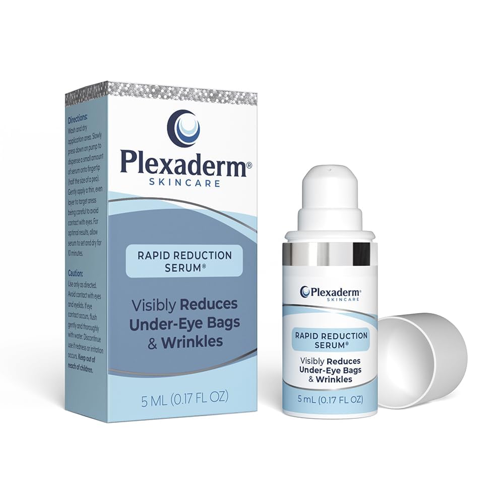 Plexaderm Rapid Reduction Eye Serum bottle with pump for quick, easy application.