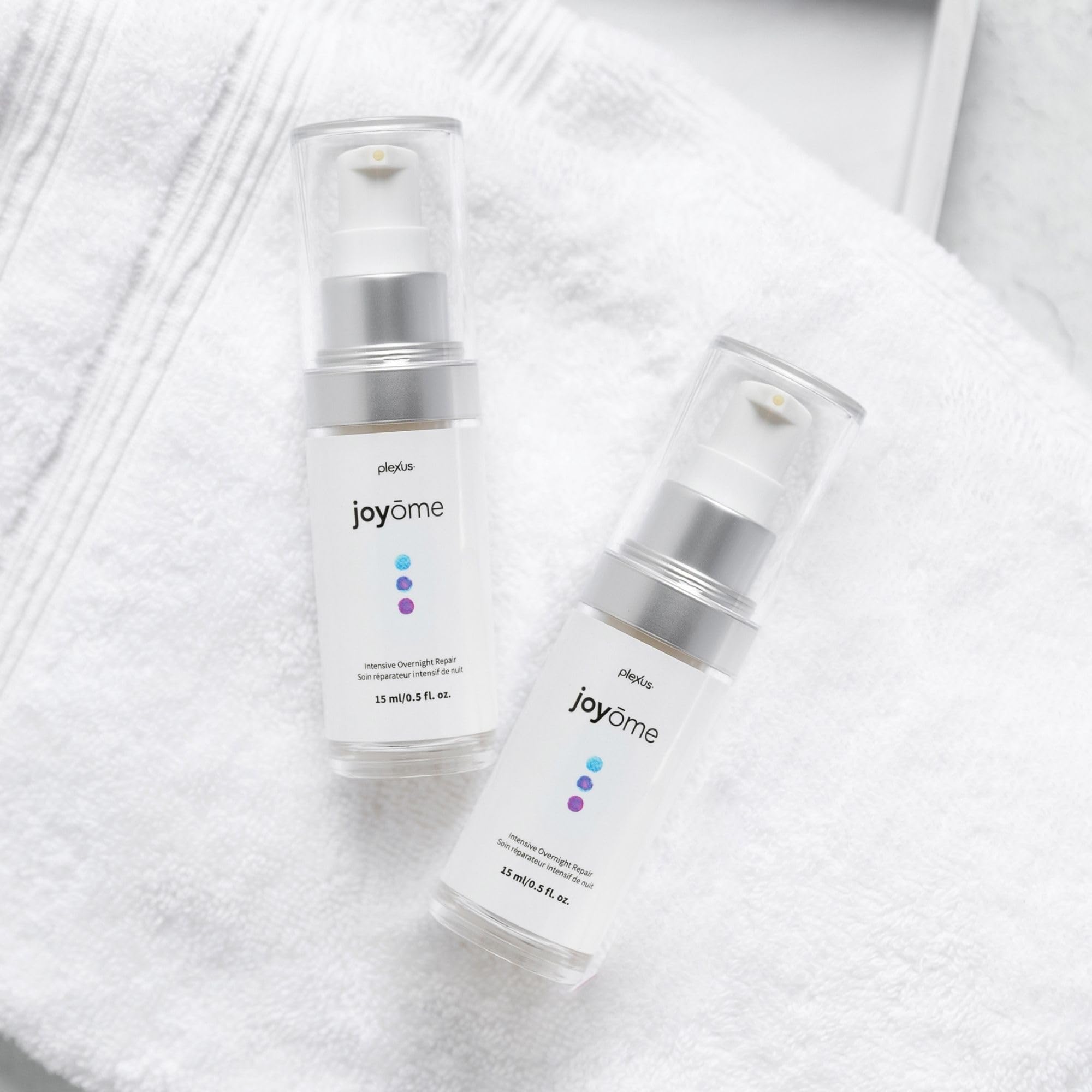 Plexus Joyome nighttime routine scene with skincare setup