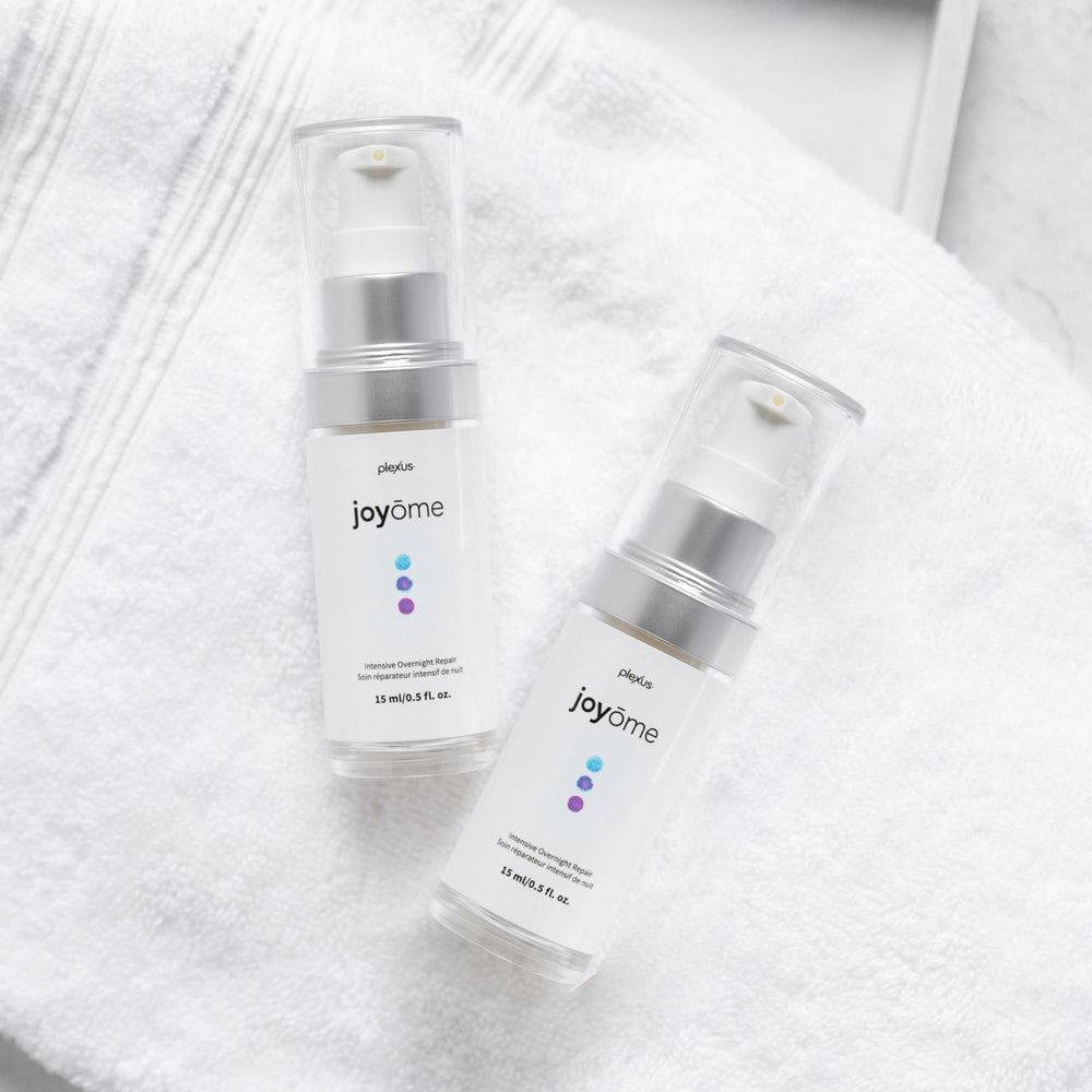 Plexus Joyome nighttime routine scene with skincare setup