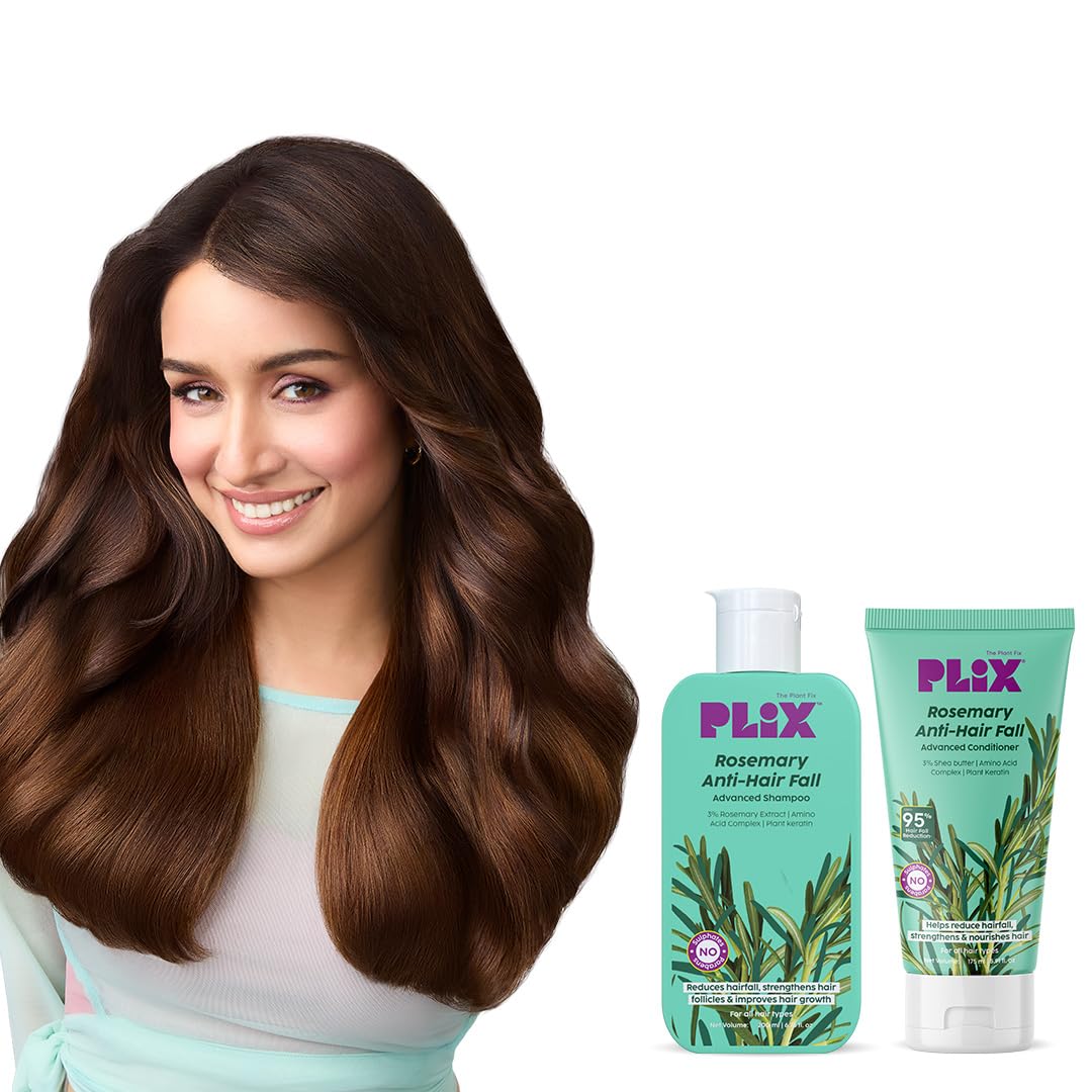 PLIX Rosemary Anti-Hairfall Conditioner bottle shown for smoother, easier styling.