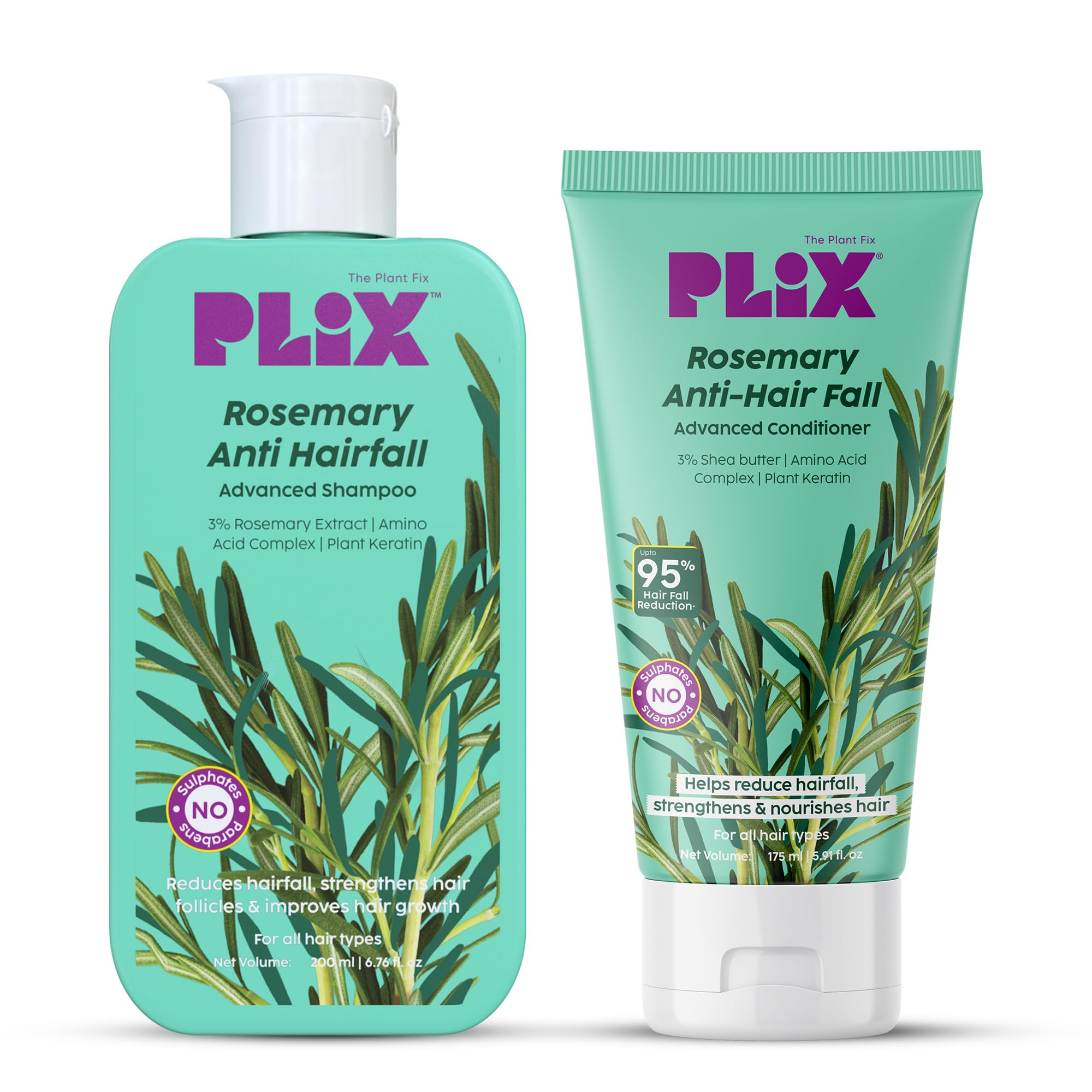 PLIX Rosemary Anti-Hairfall Shampoo bottle on a bathroom shelf, supporting scalp vitality.