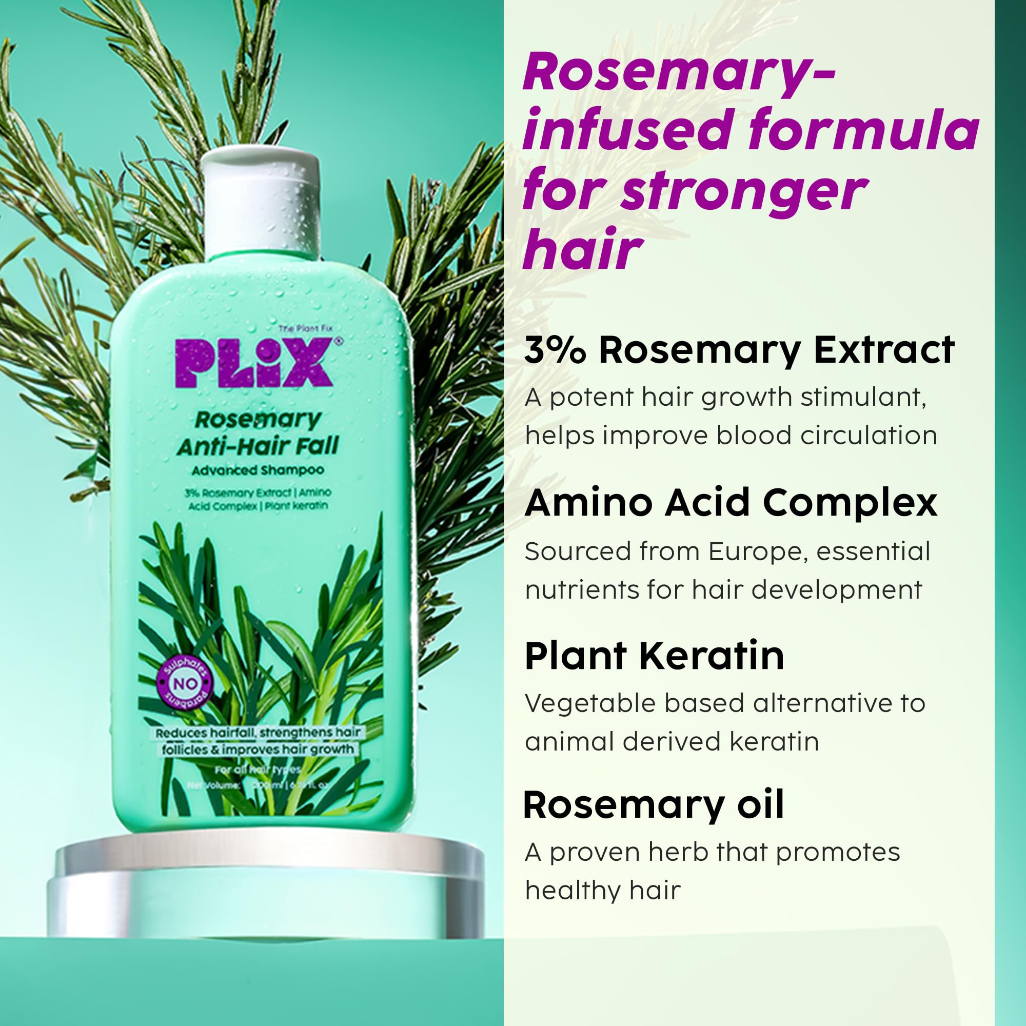 PLIX Rosemary hair after-use shine hints at improved texture.