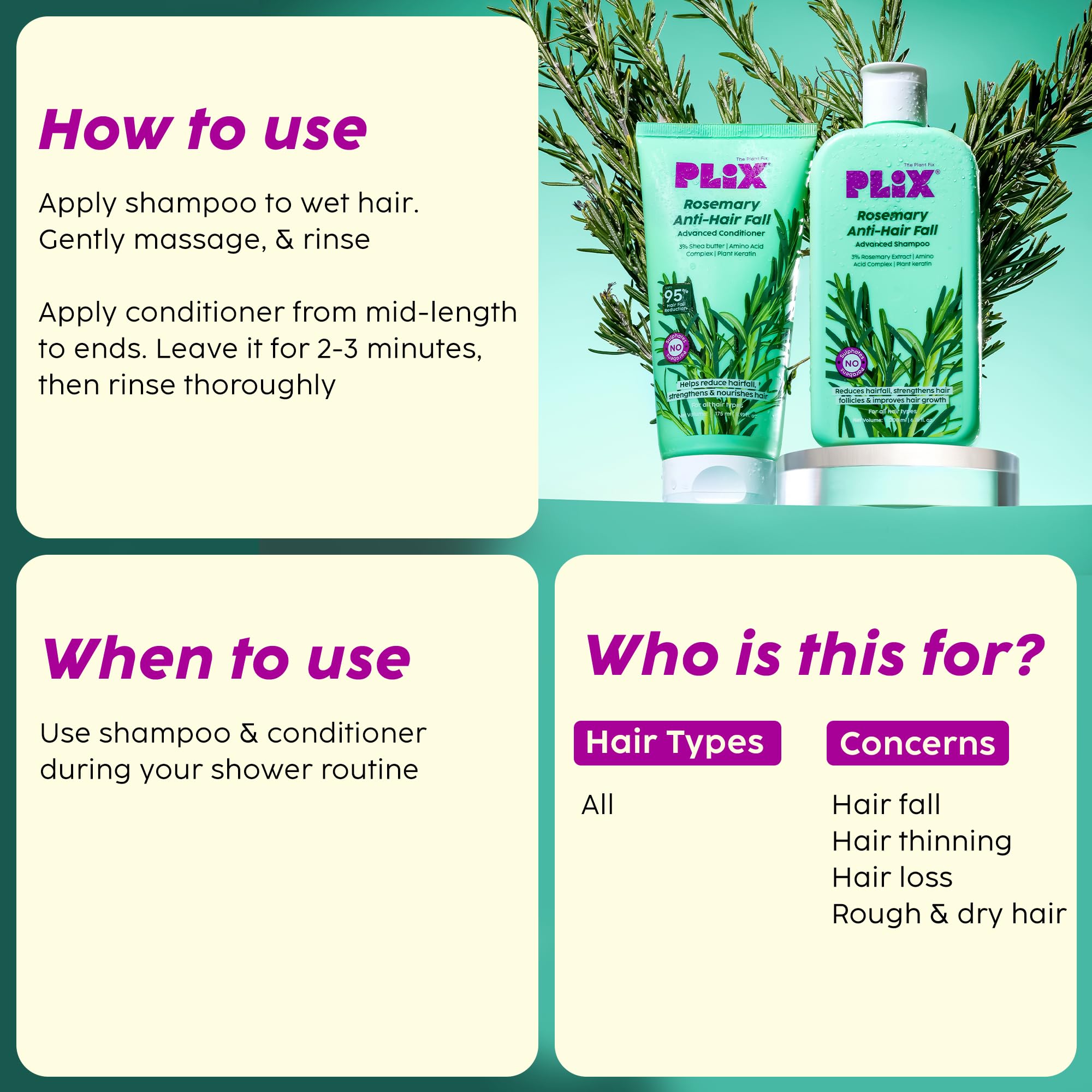 PLIX Rosemary shampoo lather illustrates gentle cleansing and hair-friendly formula.