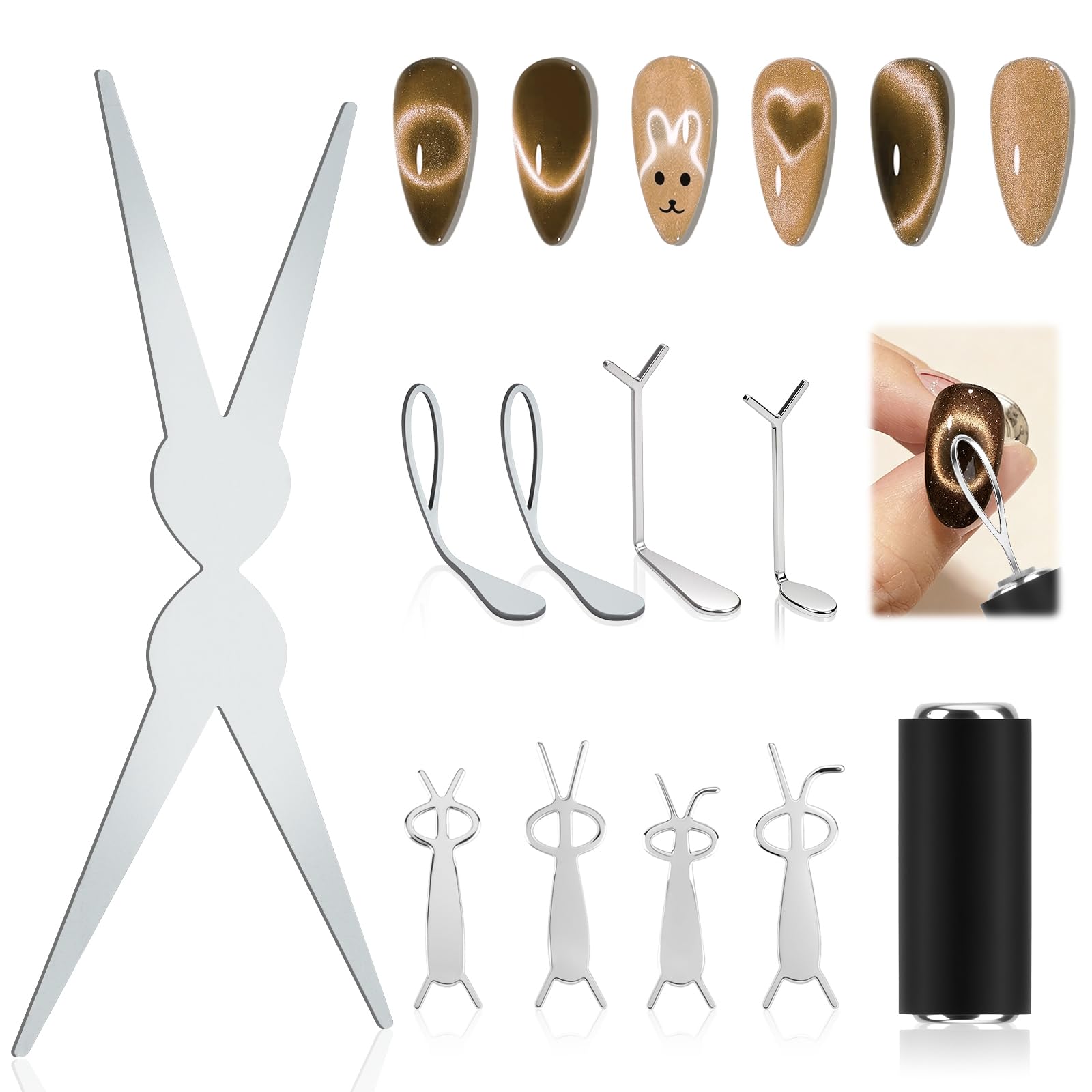 Plman cat eye magnet set with scissor-shaped guide for precise at-home nail art.