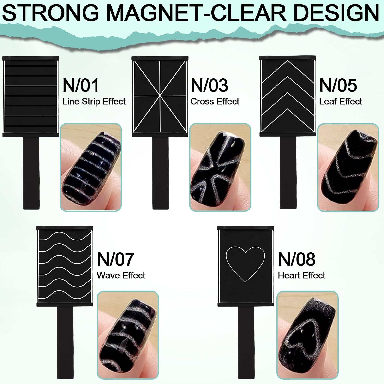 Plman magnetic plates close-up showing wave and leaf cat-eye effects.