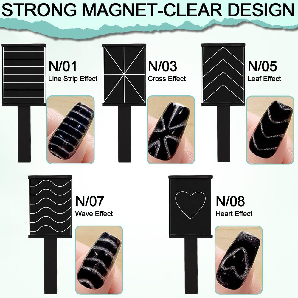 Plman magnetic plates close-up showing wave and leaf cat-eye effects.