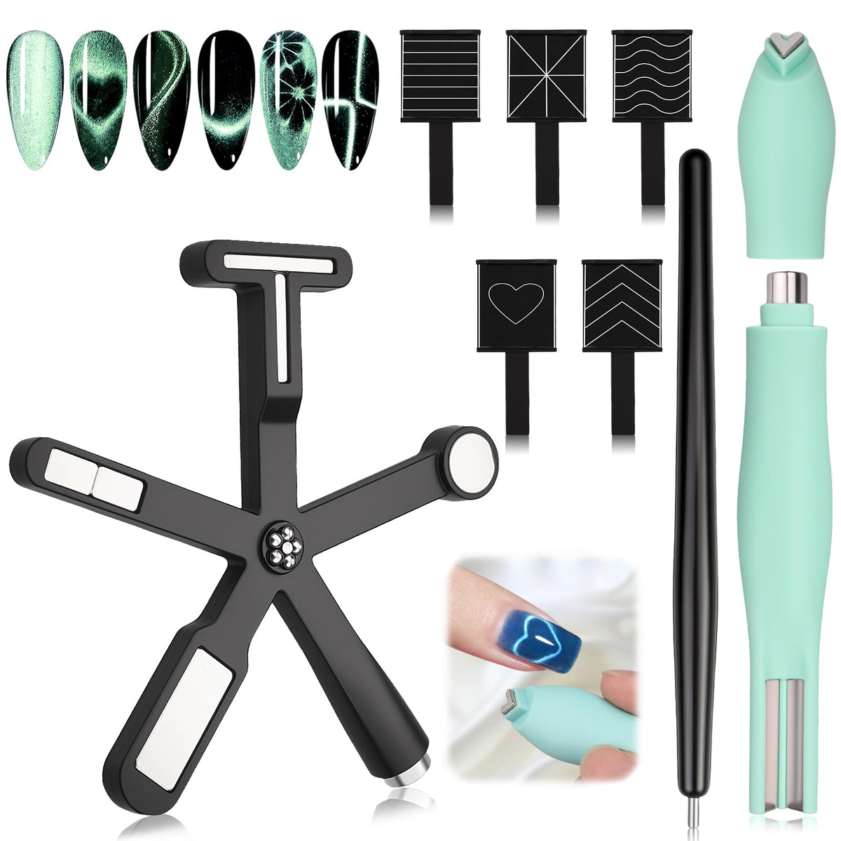Plman 6-in-1 nail magnet kit display for versatile cat-eye effects at home.
