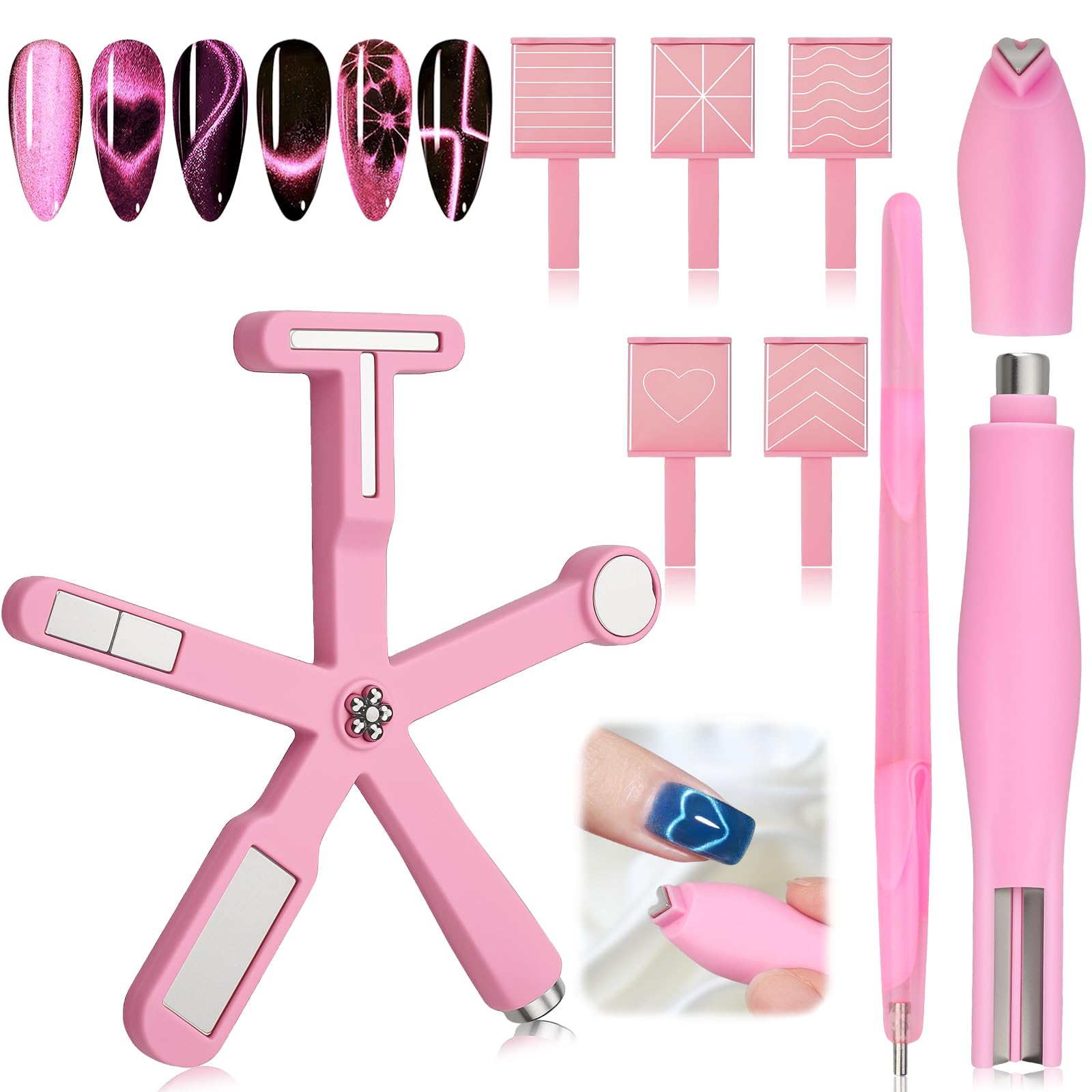 Plman six-in-one nail magnet set with versatile heads for cat eye effects.