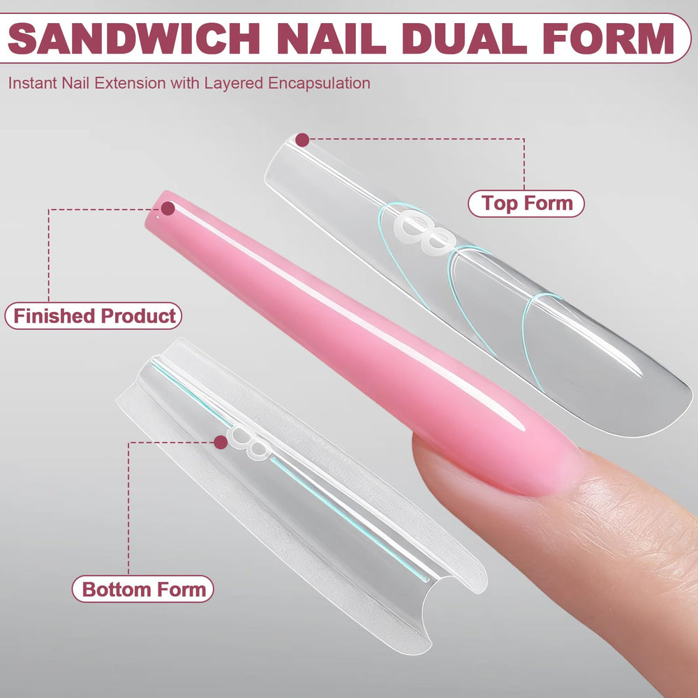Plman polygel and builder gel extension using reusable dual forms.