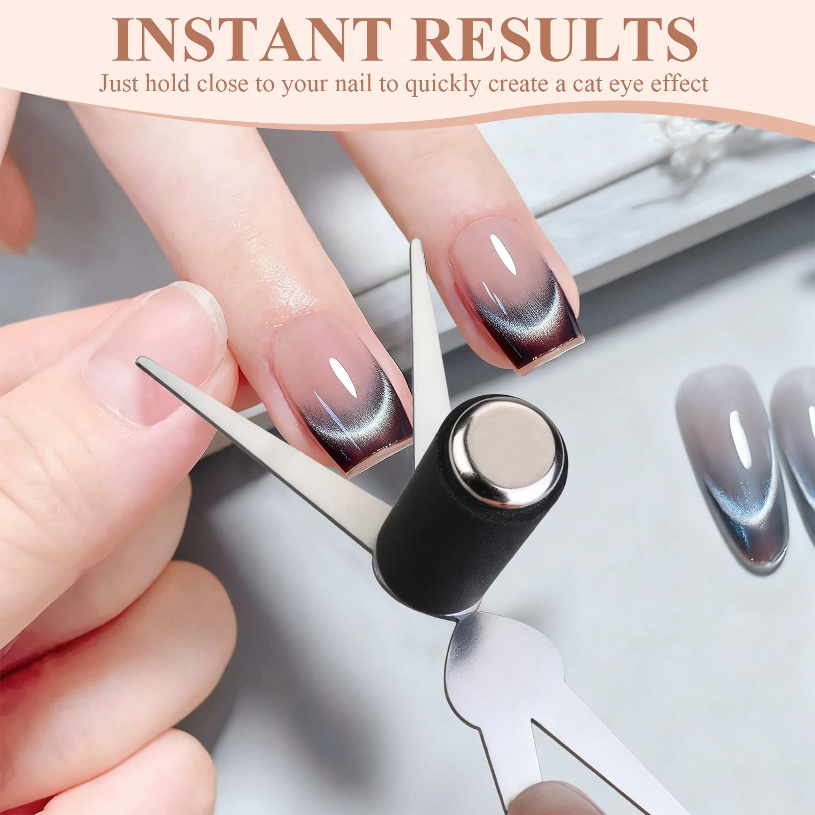 Plman scissor-shaped magnet guide demonstrates precise, easy-to-use control for French cat eye effects.