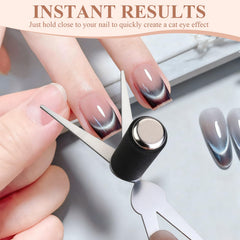 Plman scissor-shaped magnet guide demonstrates precise, easy-to-use control for French cat eye effects.