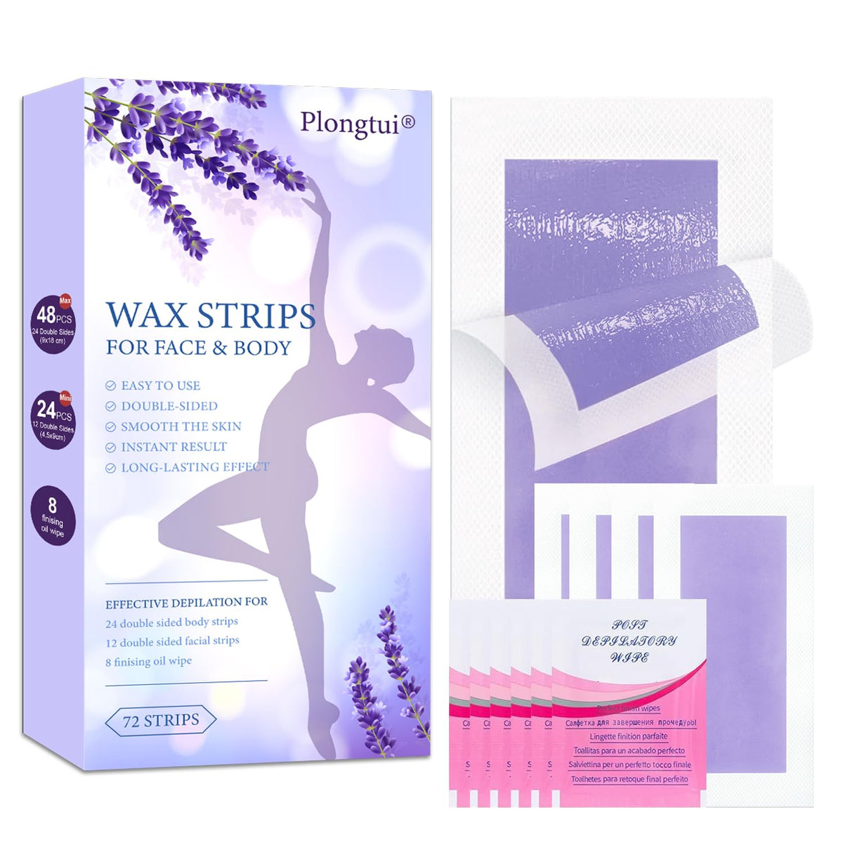 Plongtui 72pcs wax strips kit for at-home waxing, convenient and ready to use