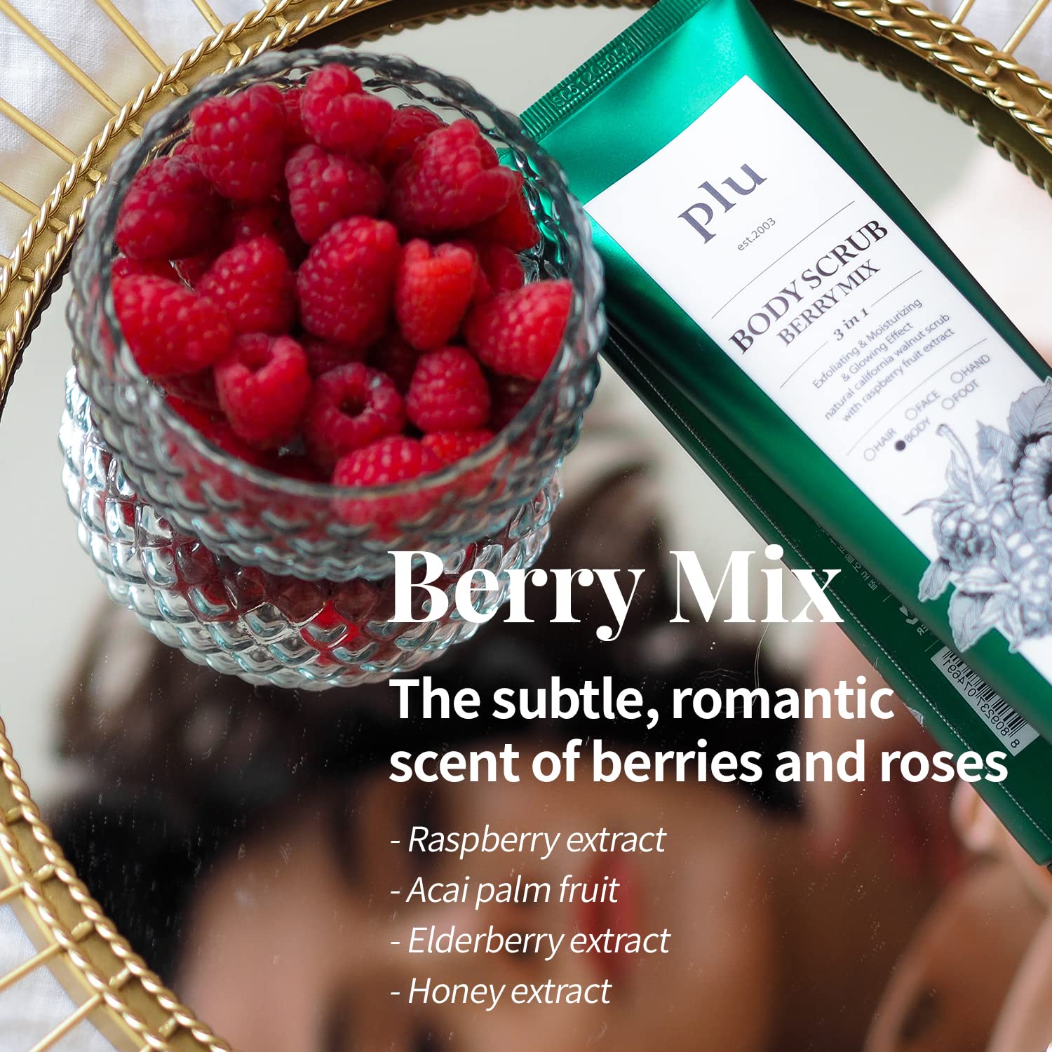 PLU Berry Mix fragrance swatch evokes a sweet raspberry and acai aroma.