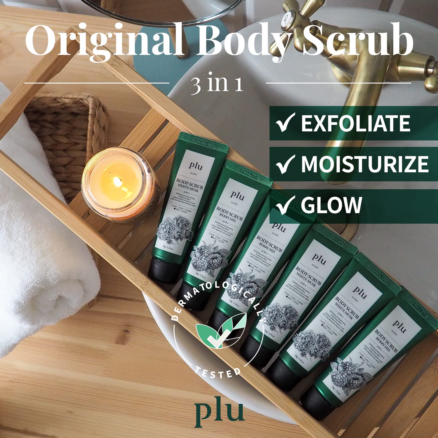 PLU Walnut Body Scrub Berry Mix label signals premium formula and berry-inspired aroma.