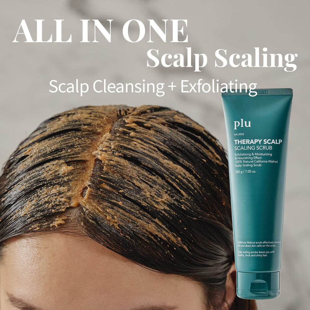 PLU silicone scalp massager brush facilitates thorough exfoliation and relaxing massage.