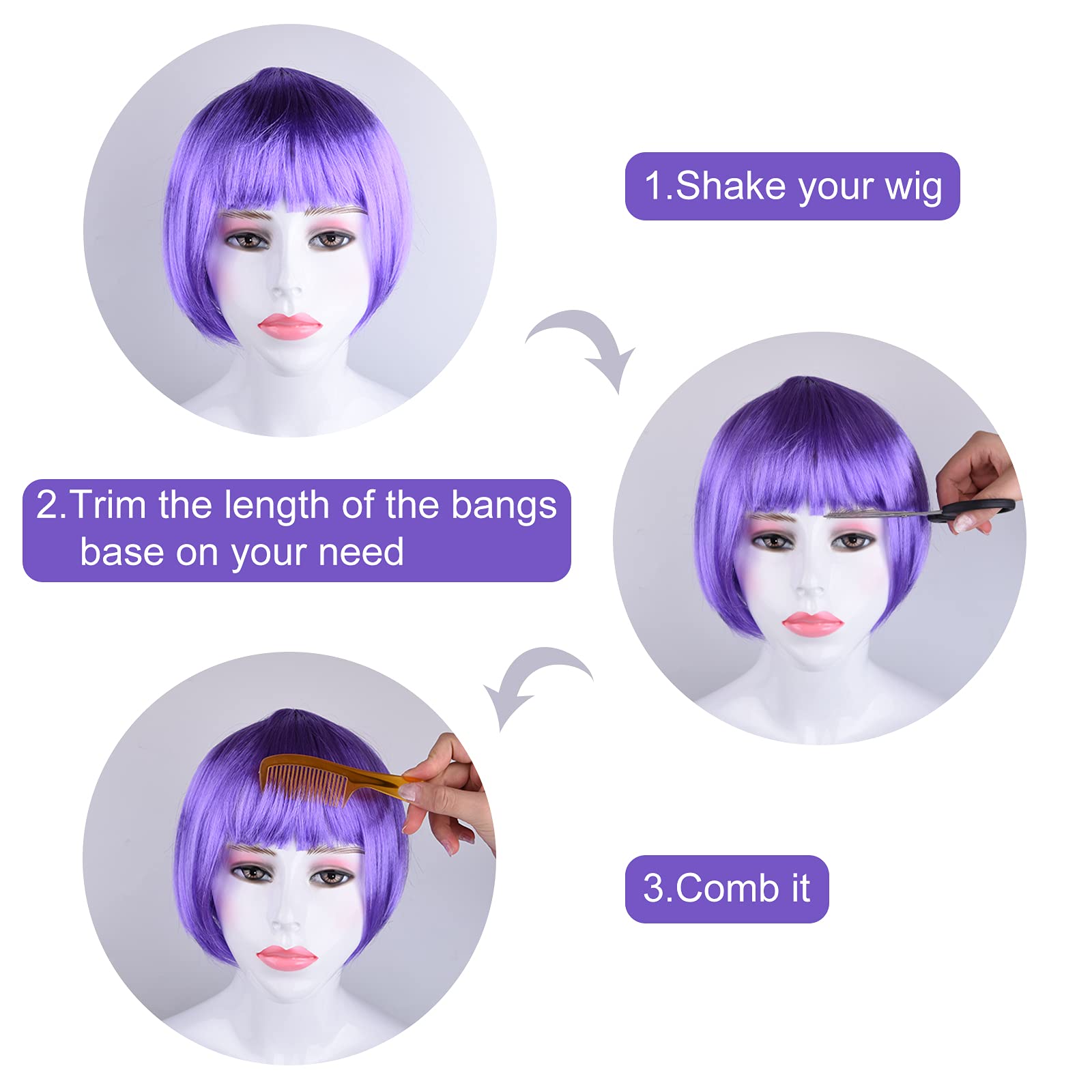 PLULON colorful wig with mesh cap, breathable comfort for all-day wear.