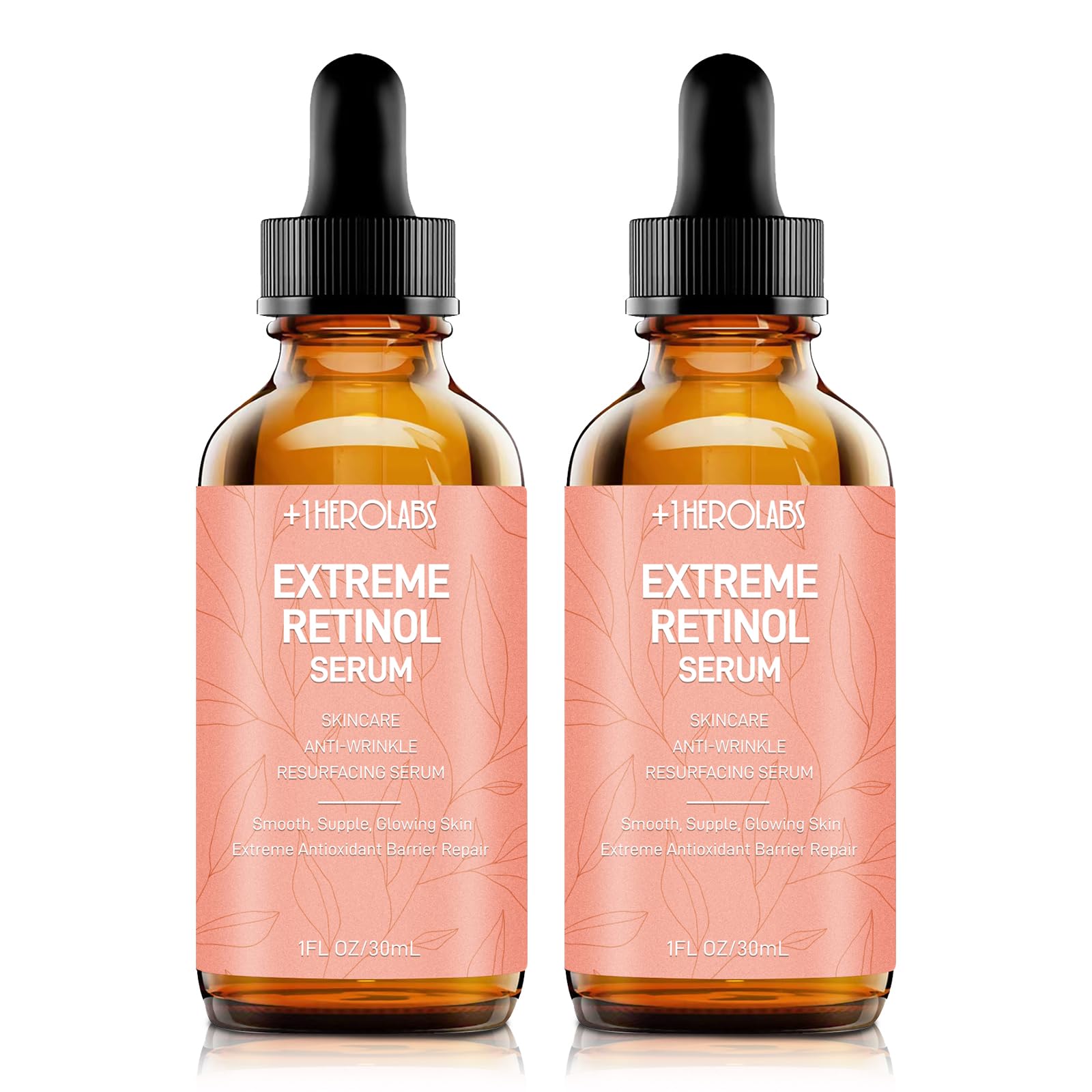 +1HEROLABS Retinol Serum bottle pour demonstrates precise dispensing for nightly use.