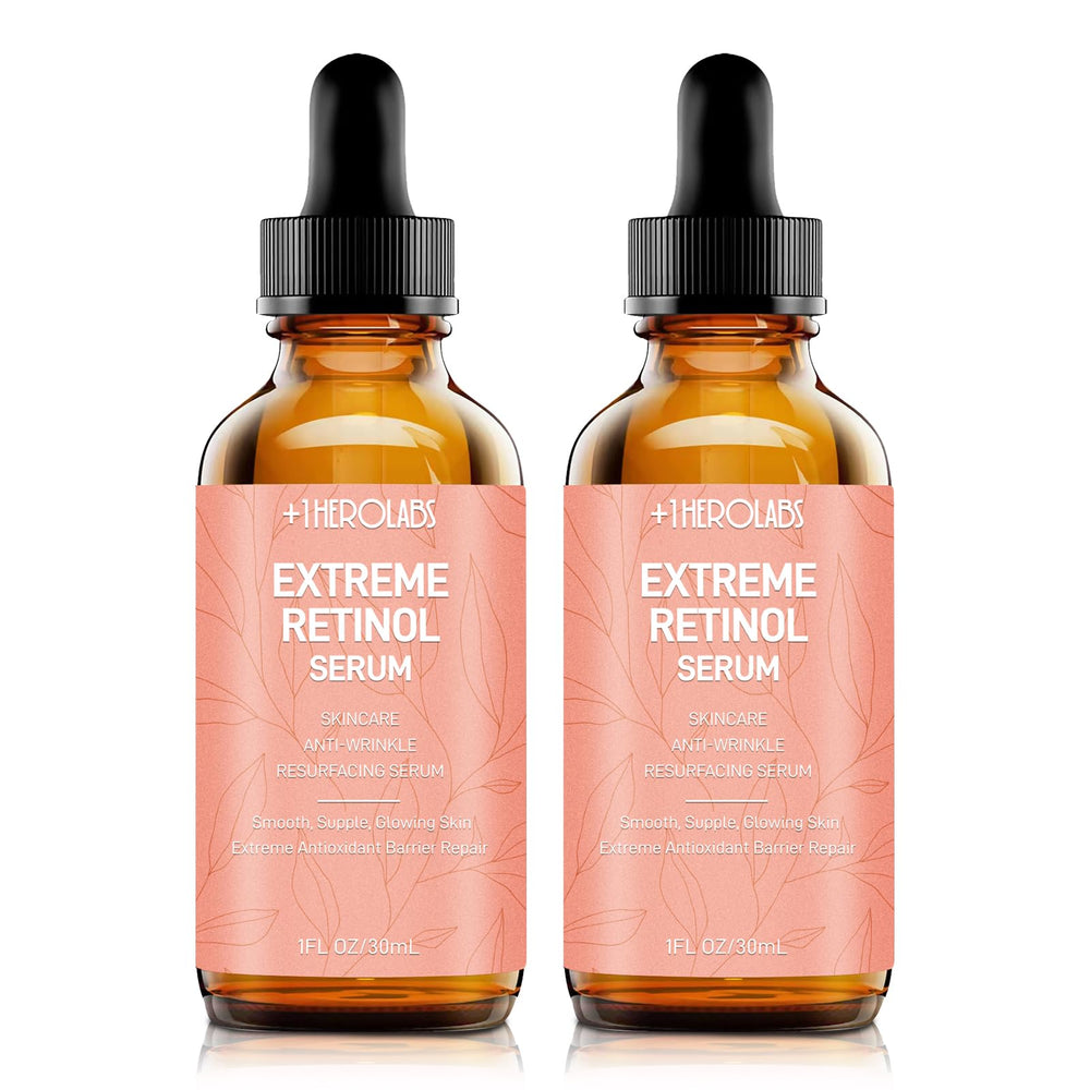 +1HEROLABS Retinol Serum bottle pour demonstrates precise dispensing for nightly use.