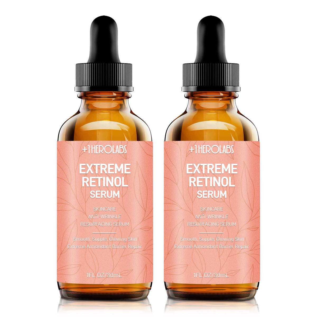 +1HEROLABS Retinol Serum bottle pour demonstrates precise dispensing for nightly use.