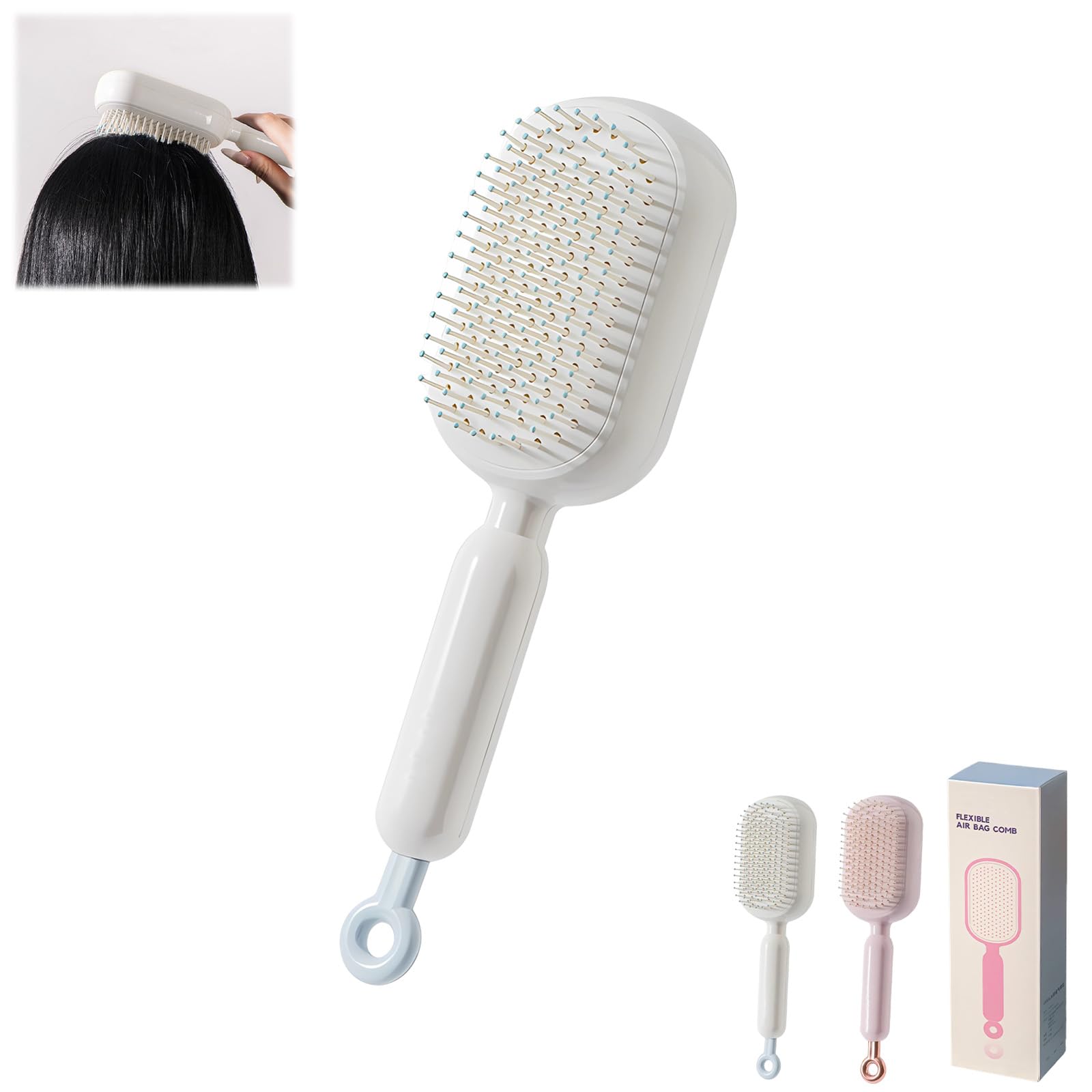 PMDYBY pink retractable cushion massage comb for on-the-go detangling and scalp comfort.