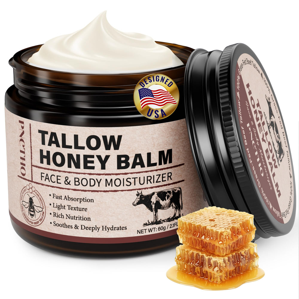 Pnctho beef tallow honey balm jar closeup for deep hydration