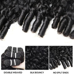 PNKHB Burmese curly bundles 14in natural black color blends with hair for daily wear.