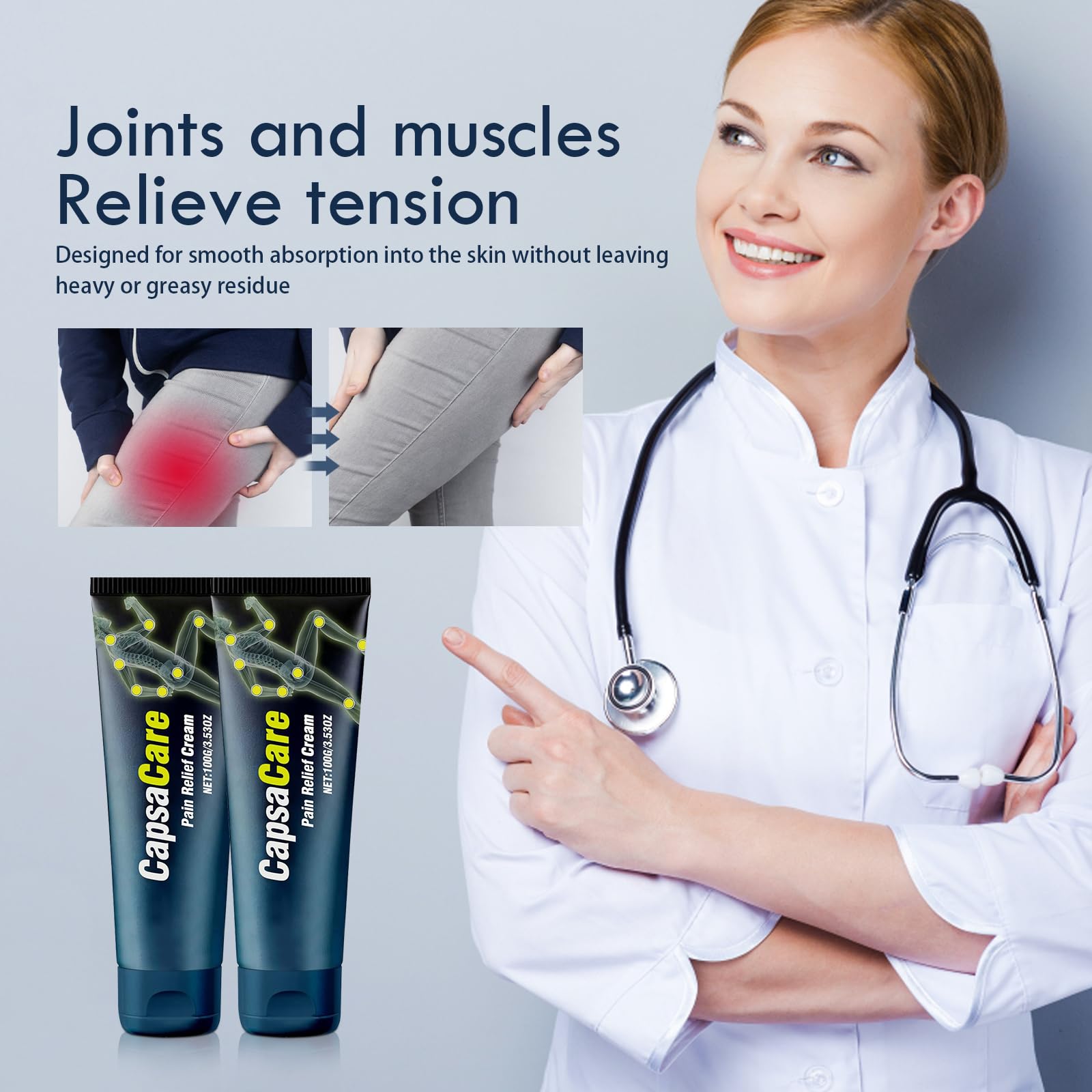 Pnylqo Capsacare used on joints and legs for skin comfort