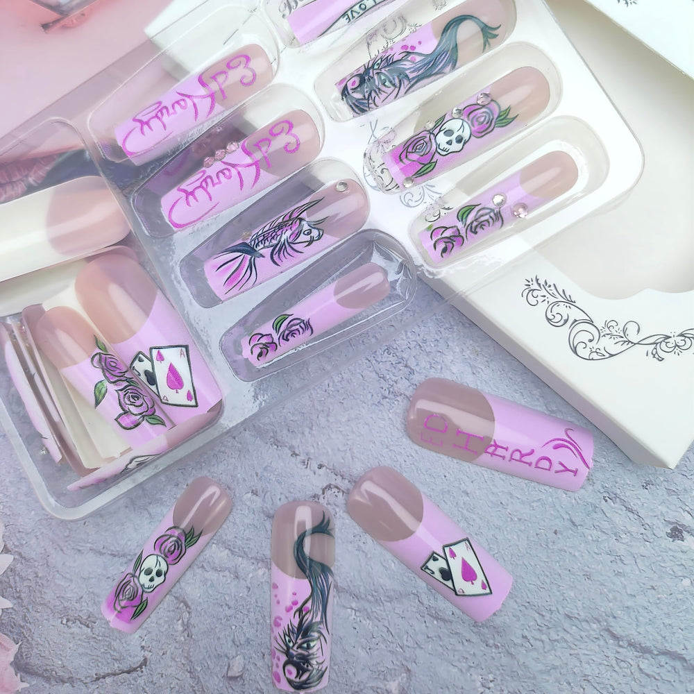 PODUOJIEYI hand-drawn manga style nails add unique flair to any look.