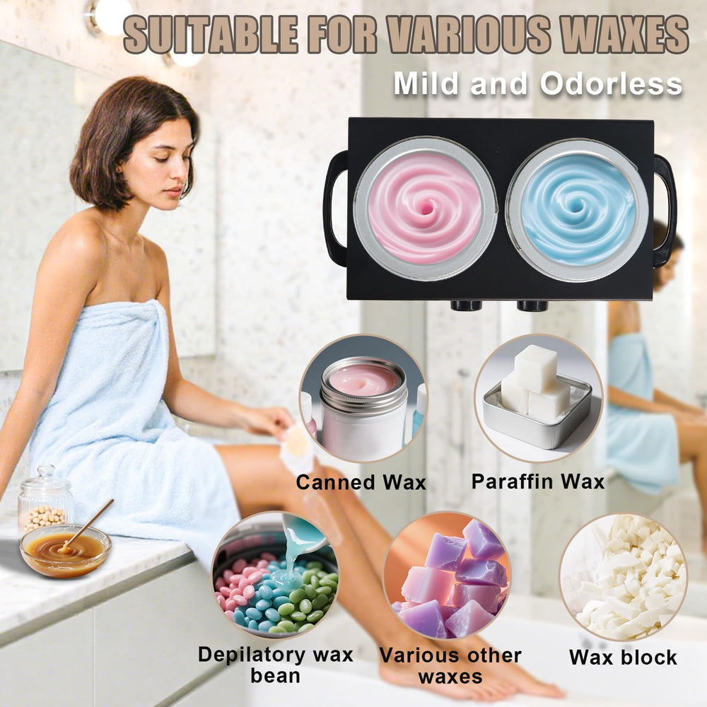 Podoy Wax Warmer Double Pot thermostat control close-up for precise wax heating and safety.