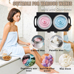 Podoy Wax Warmer Double Pot thermostat control close-up for precise wax heating and safety.
