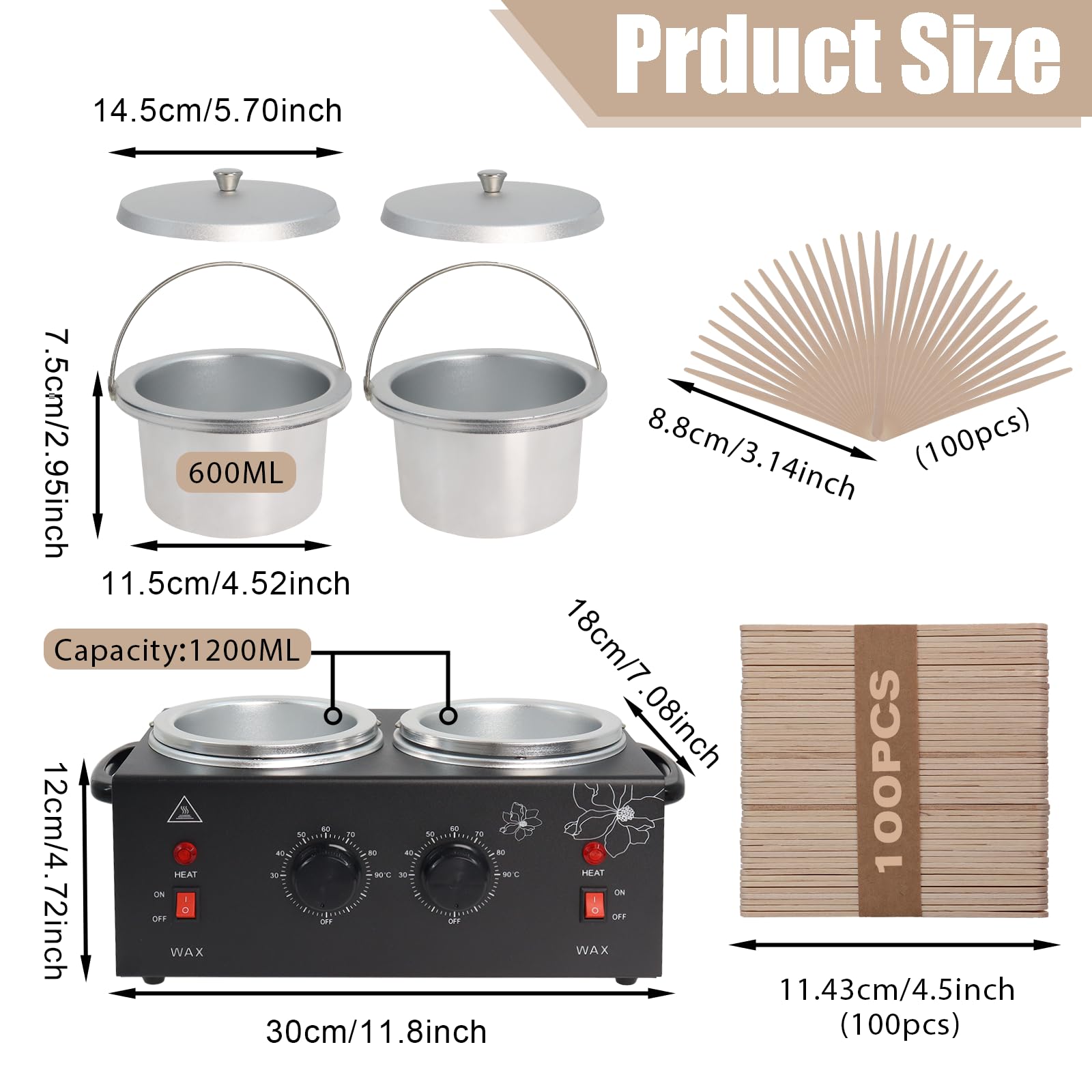 Podoy Wax Warmer Double Pot top view highlighting independent temperature controls.